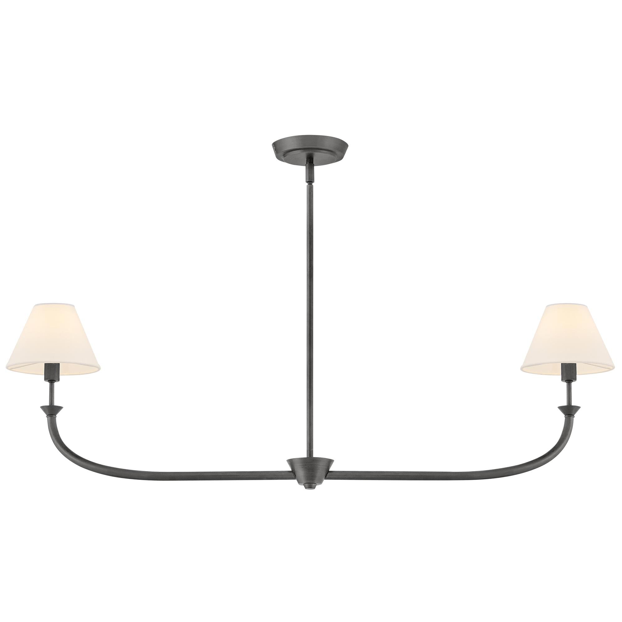 Shown in Blackened Brass finish and Off-White Linen shade