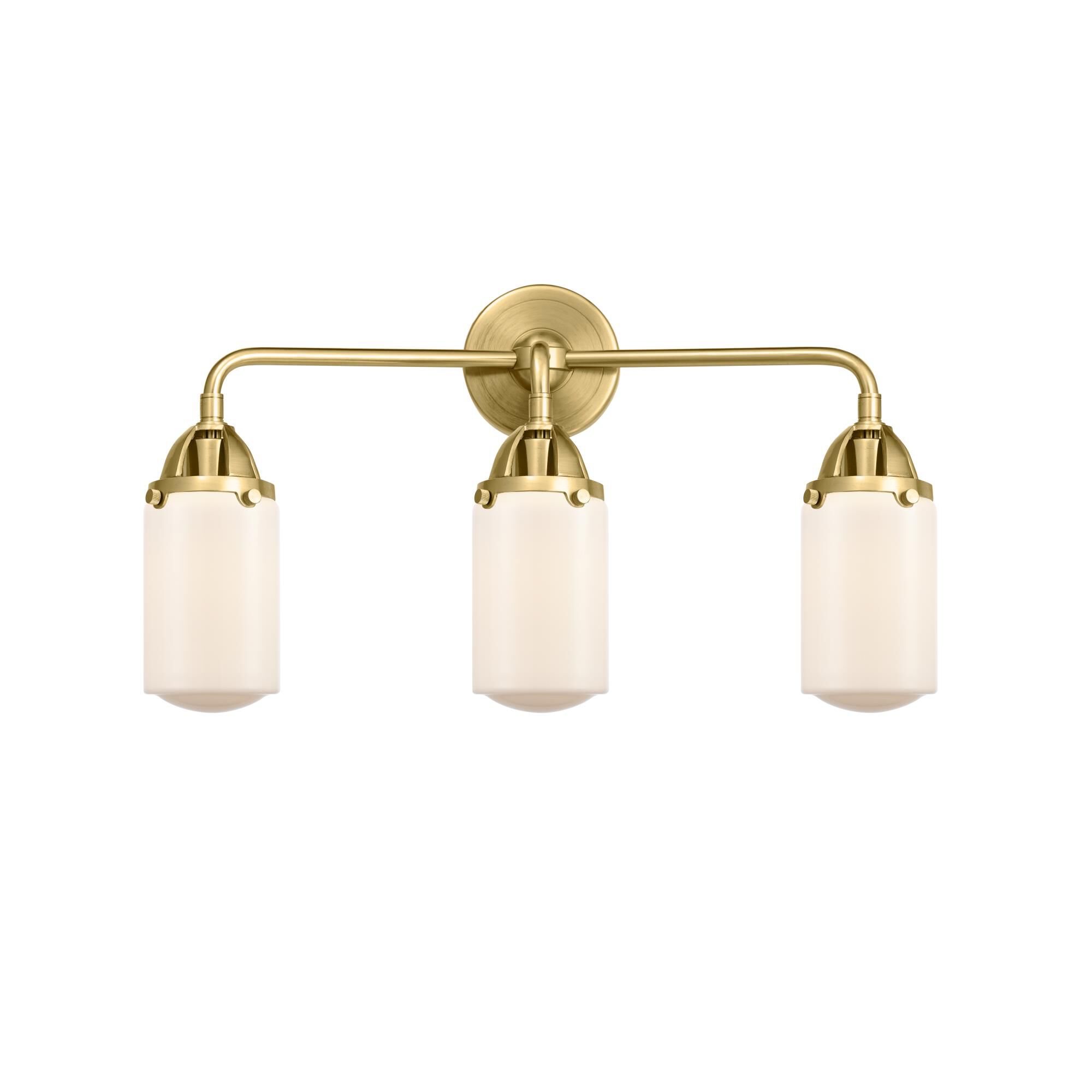 Shown in Satin Gold finish and Matte White Cased Dover glass and No Shade shade