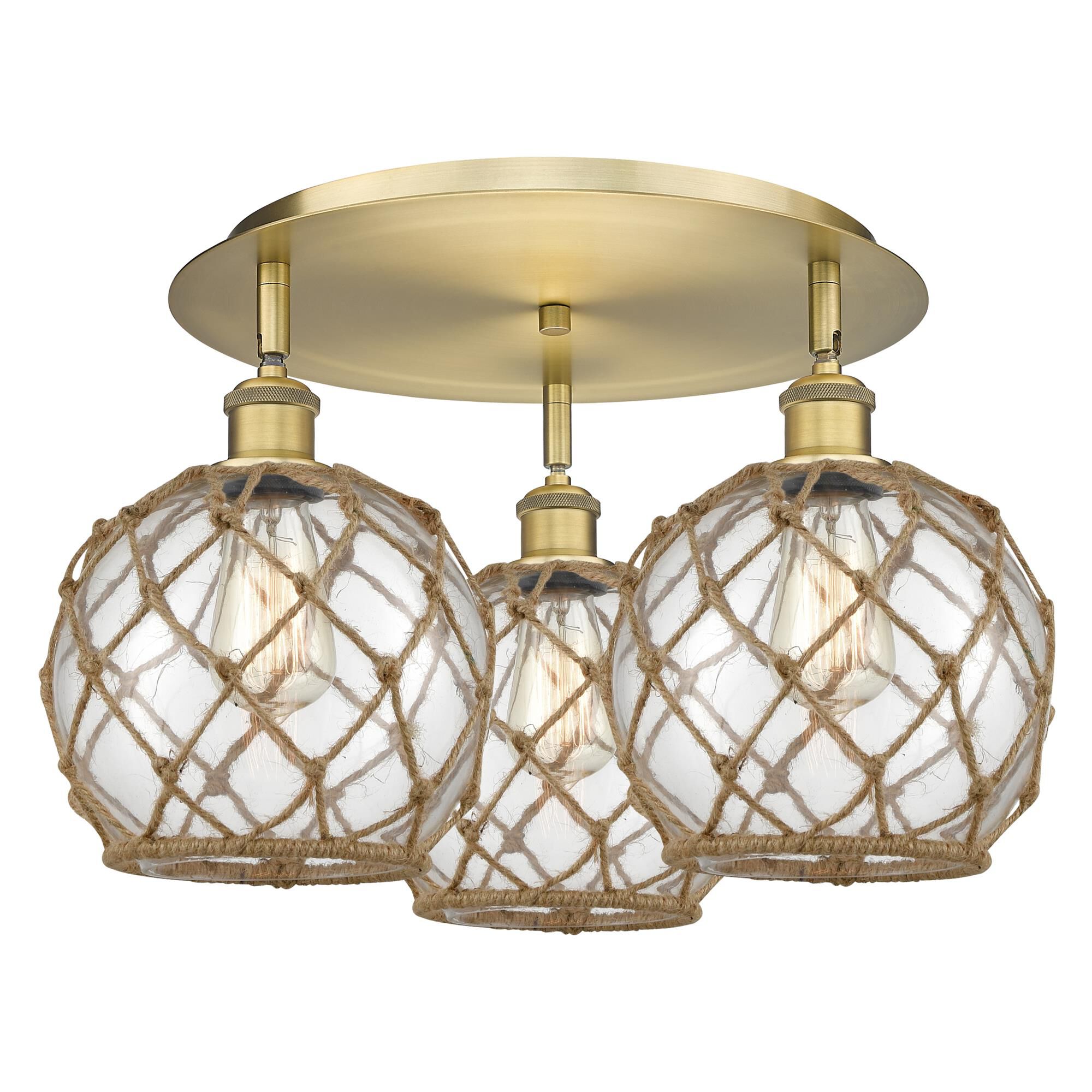 Shown in Brushed Brass finish and Clear with Brown Rope glass