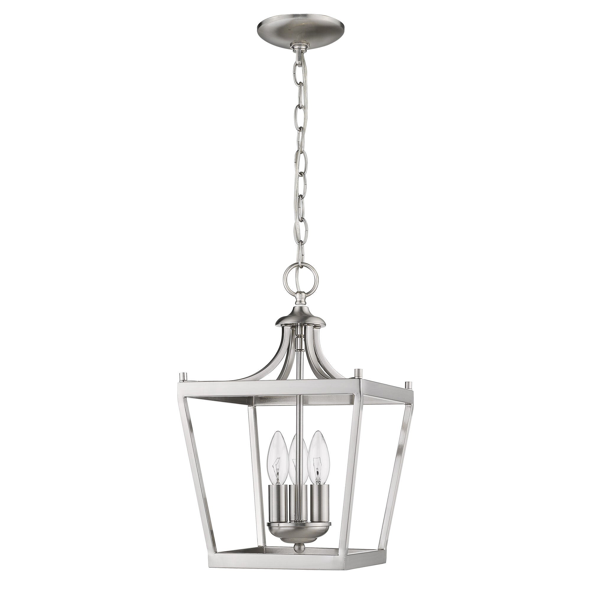 Shown in Satin Nickel finish and -- glass and -- shade