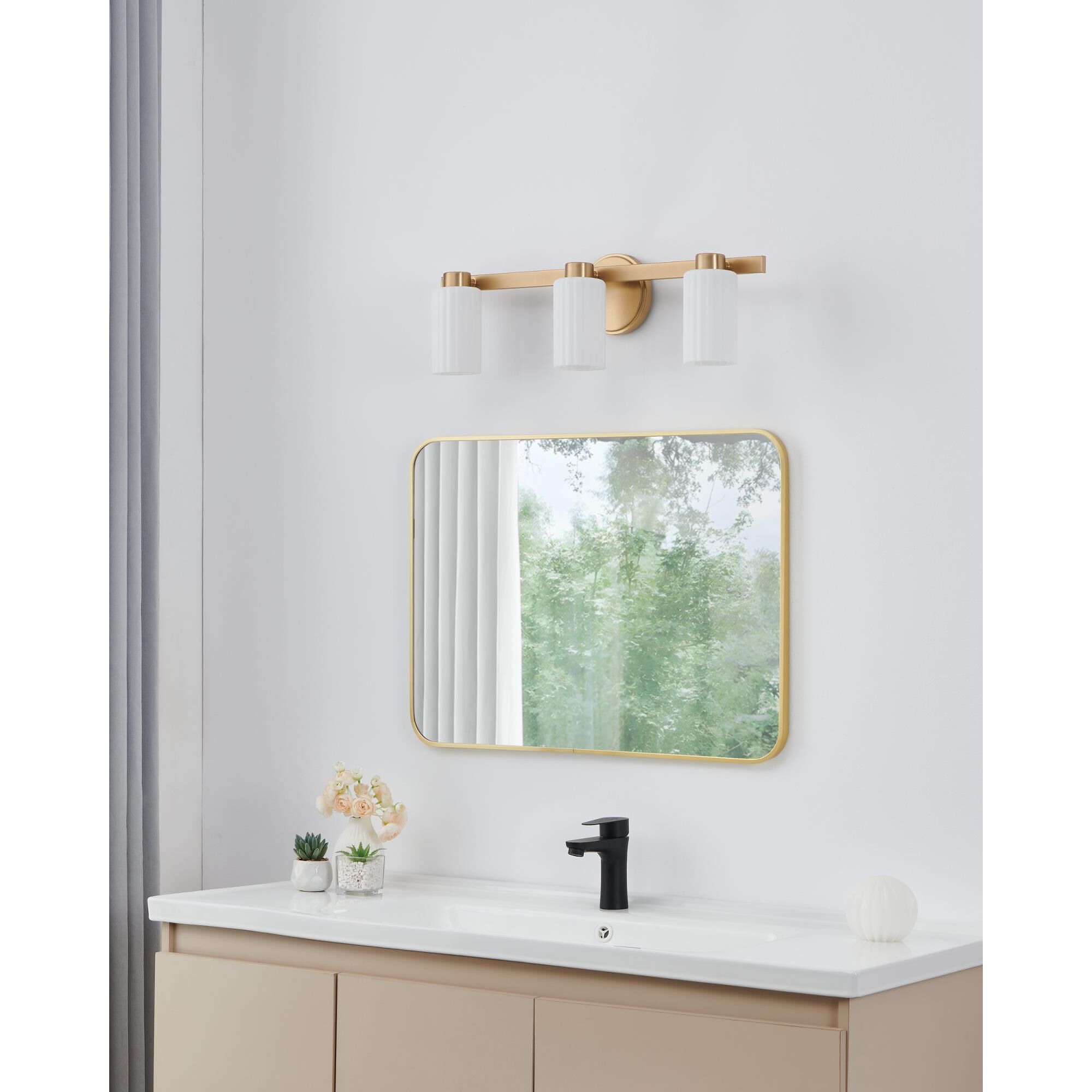 Shown in Champagne Gold finish and Etched Opal Ribbed glass