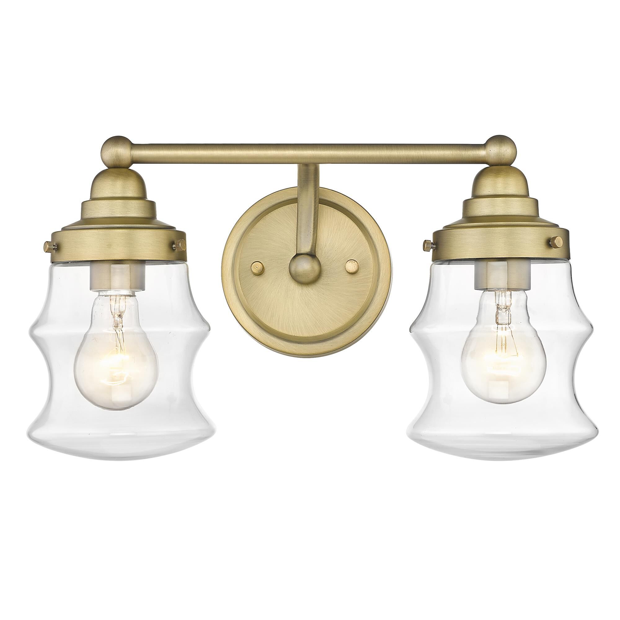 Shown in Antique Brass finish and Clear Glass shade