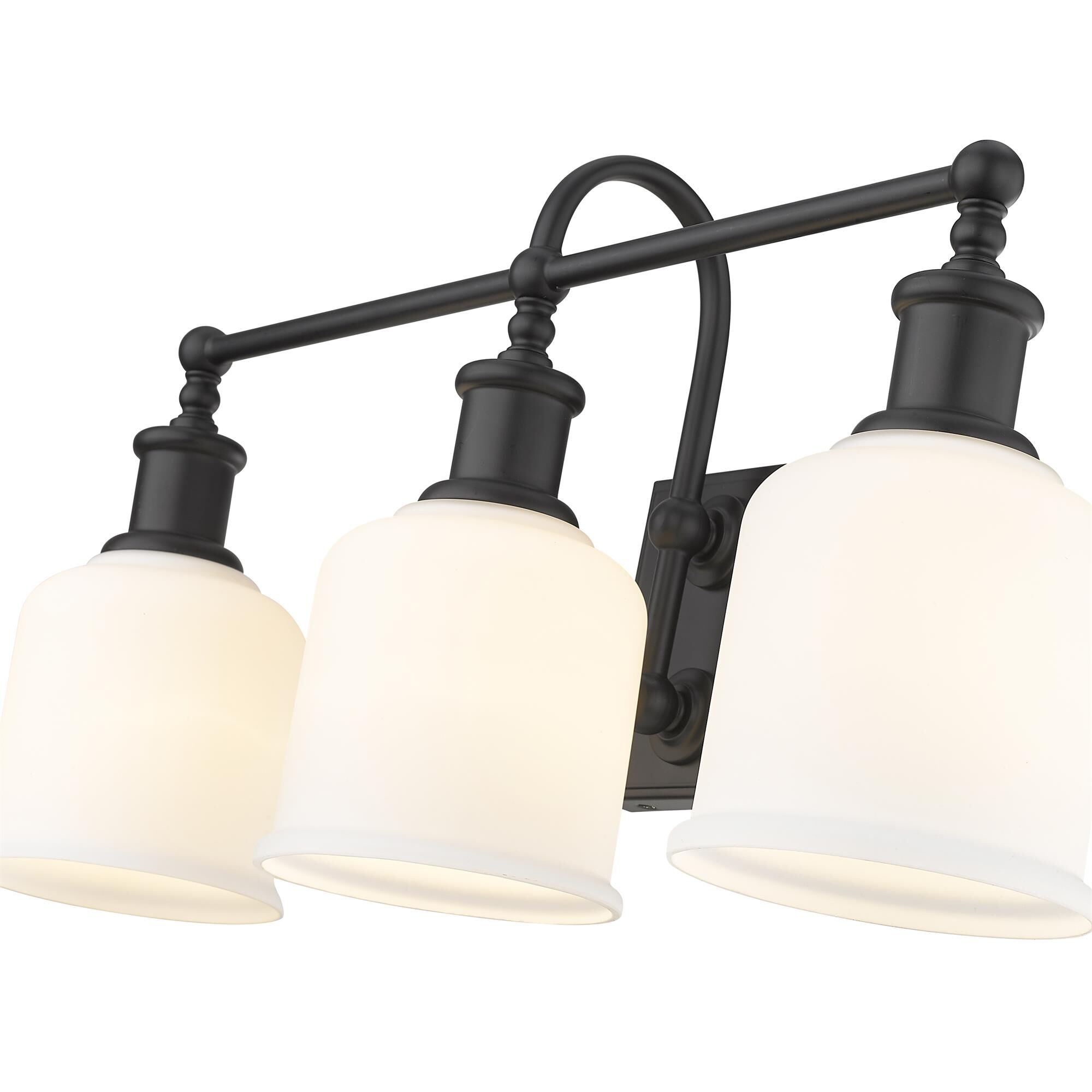 Shown in Matte Black finish and Glass shade
