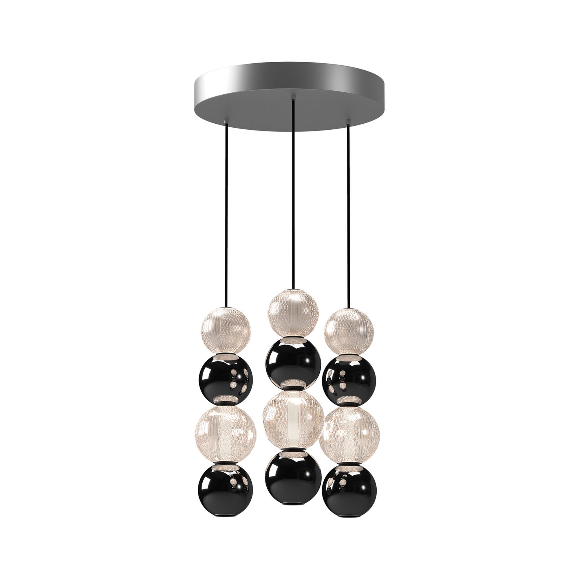 Shown in Polished Nickel finish and Clear Carved Acrylic glass