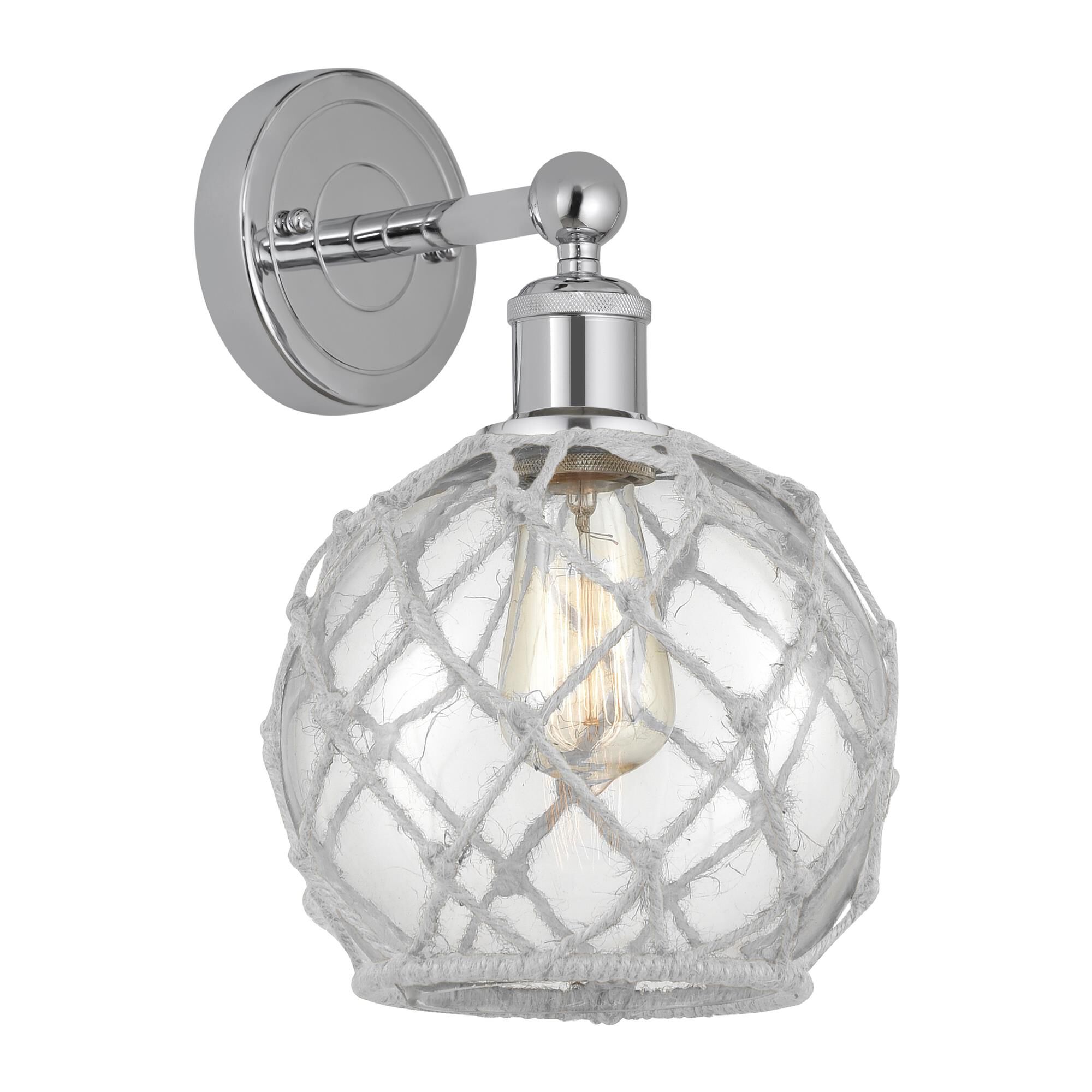 Shown in Polished Chrome finish and Clear with White Rope glass
