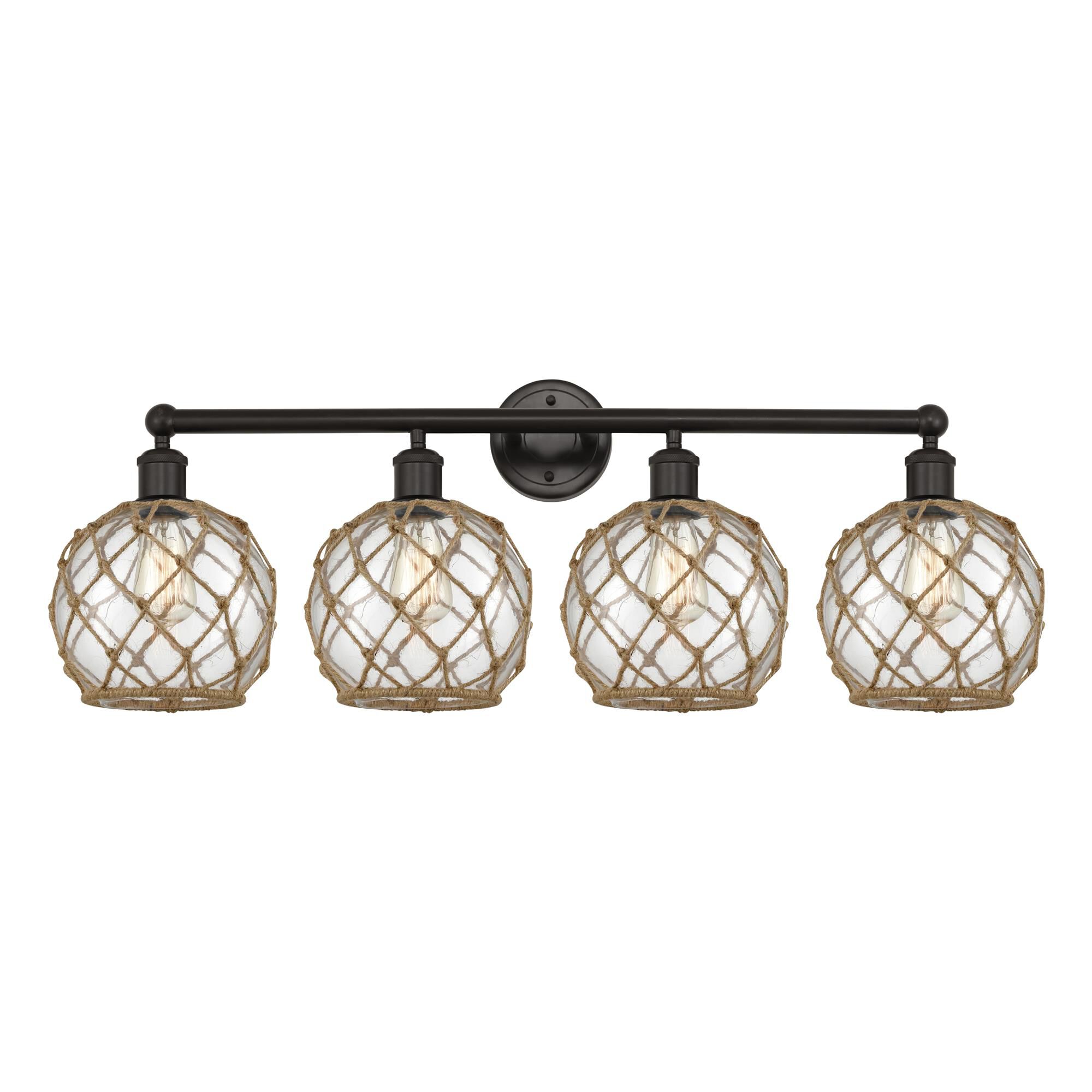 Shown in Oil Rubbed Bronze finish and Clear with Brown Rope glass