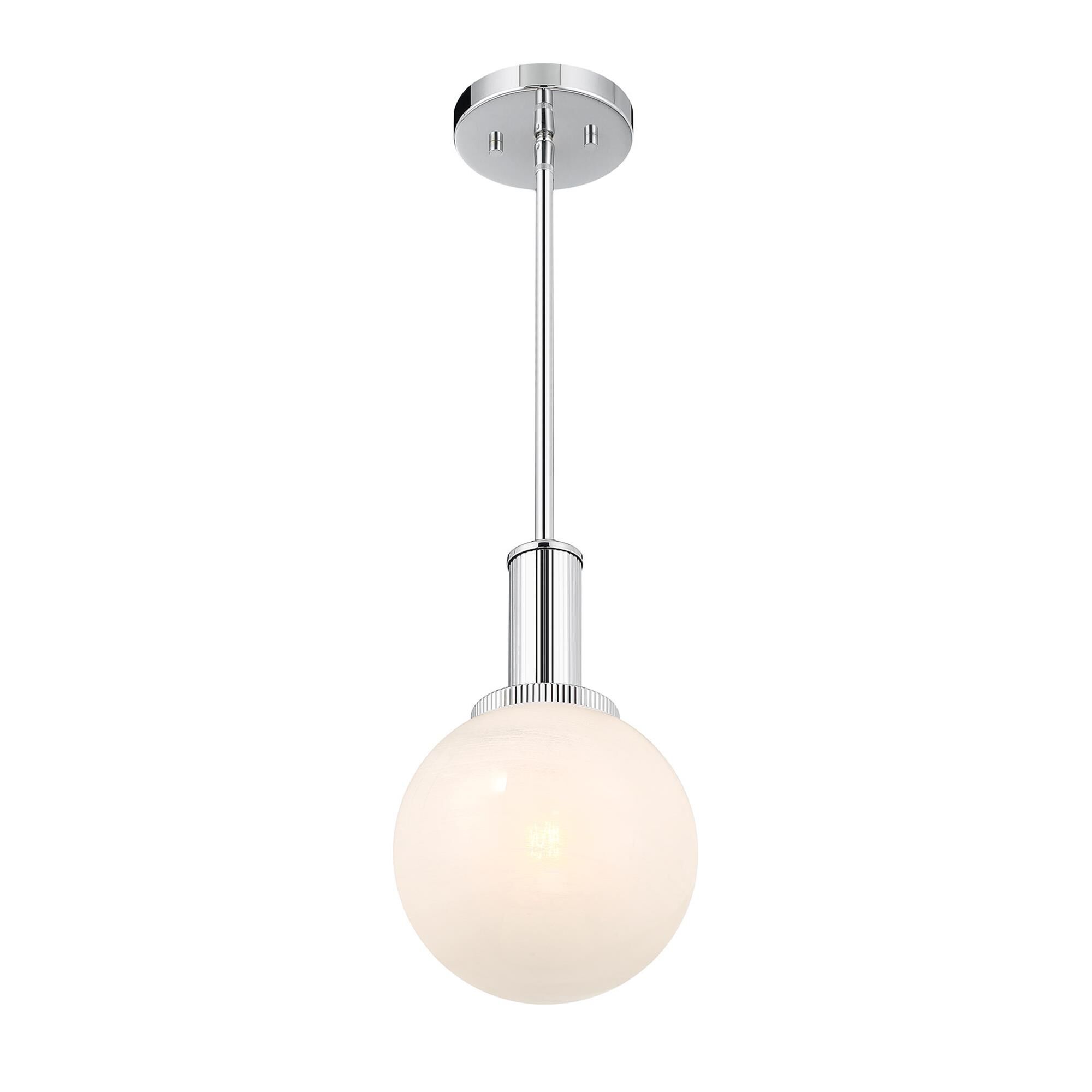 Shown in Chrome finish and White Strie glass