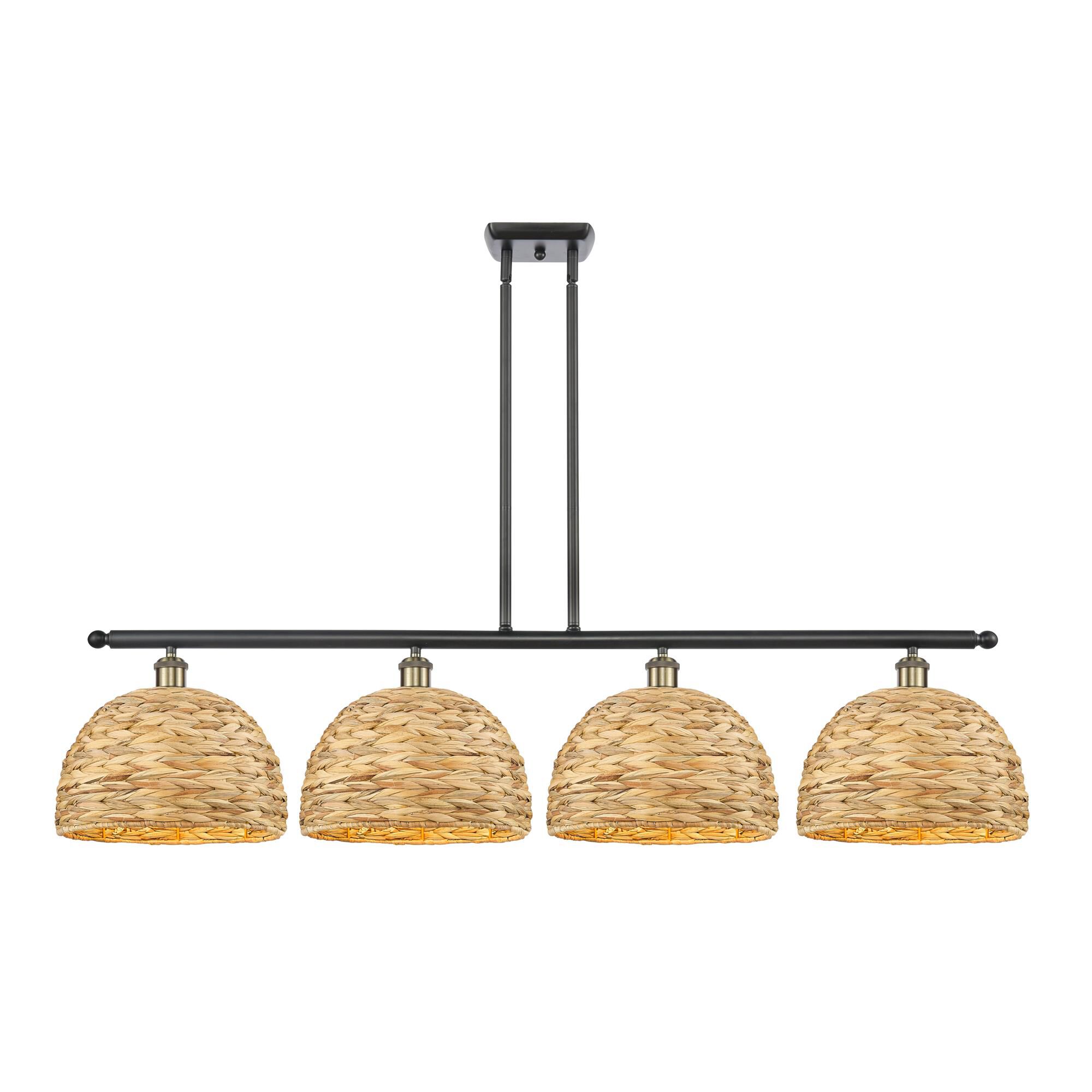 Shown in Black Antique Brass finish and Natural shade