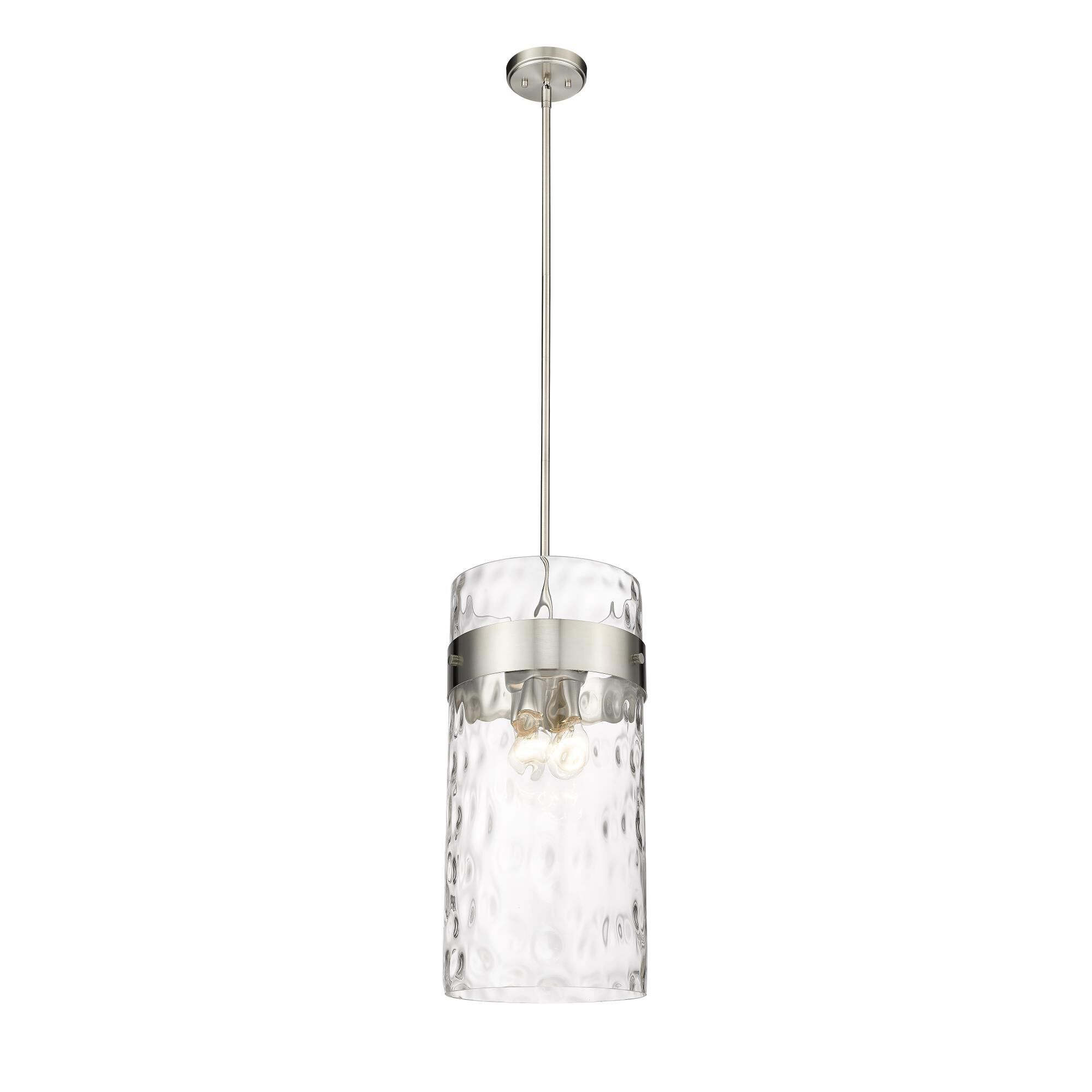 Shown in Brushed Nickel finish and Glass shade