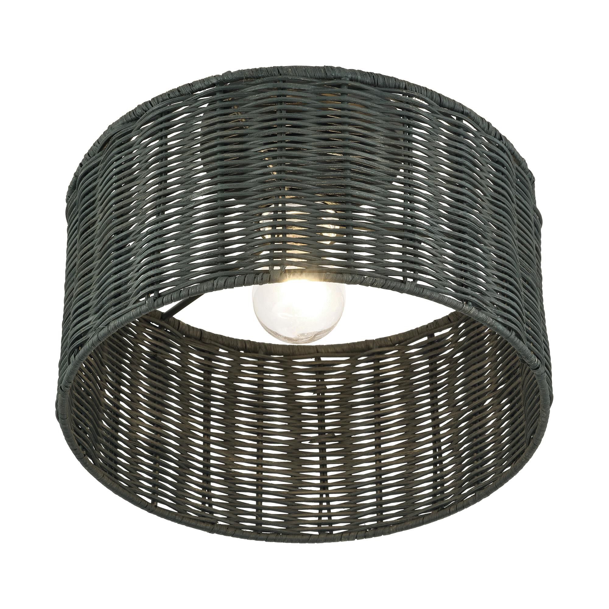 Shown in Black finish and Hand-Woven Charred Gray Color Rattan shade