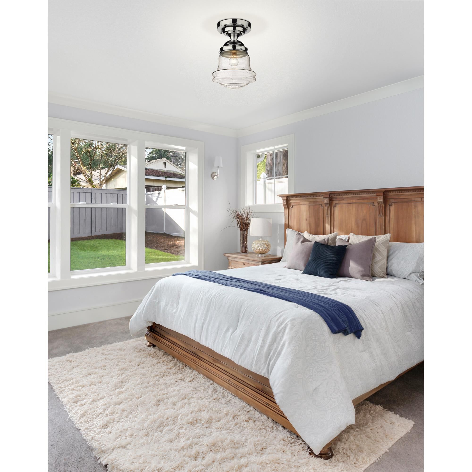 Shown in Chrome finish and Clear Seedy glass and Clear Seedy shade