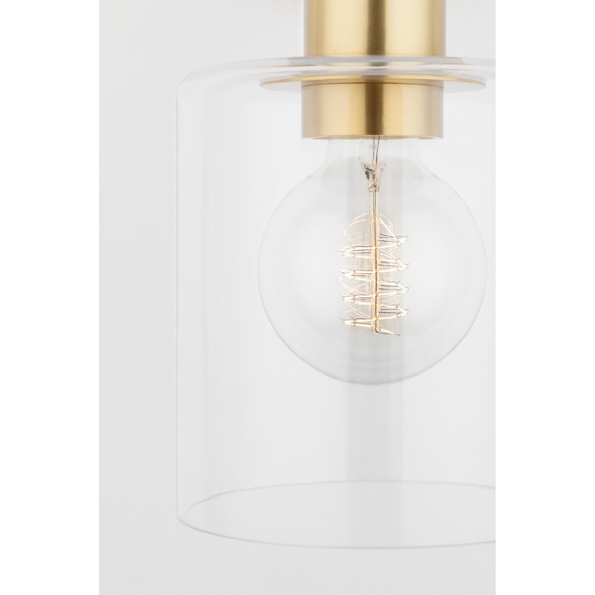 Shown in Aged Brass finish and Opal Etched glass