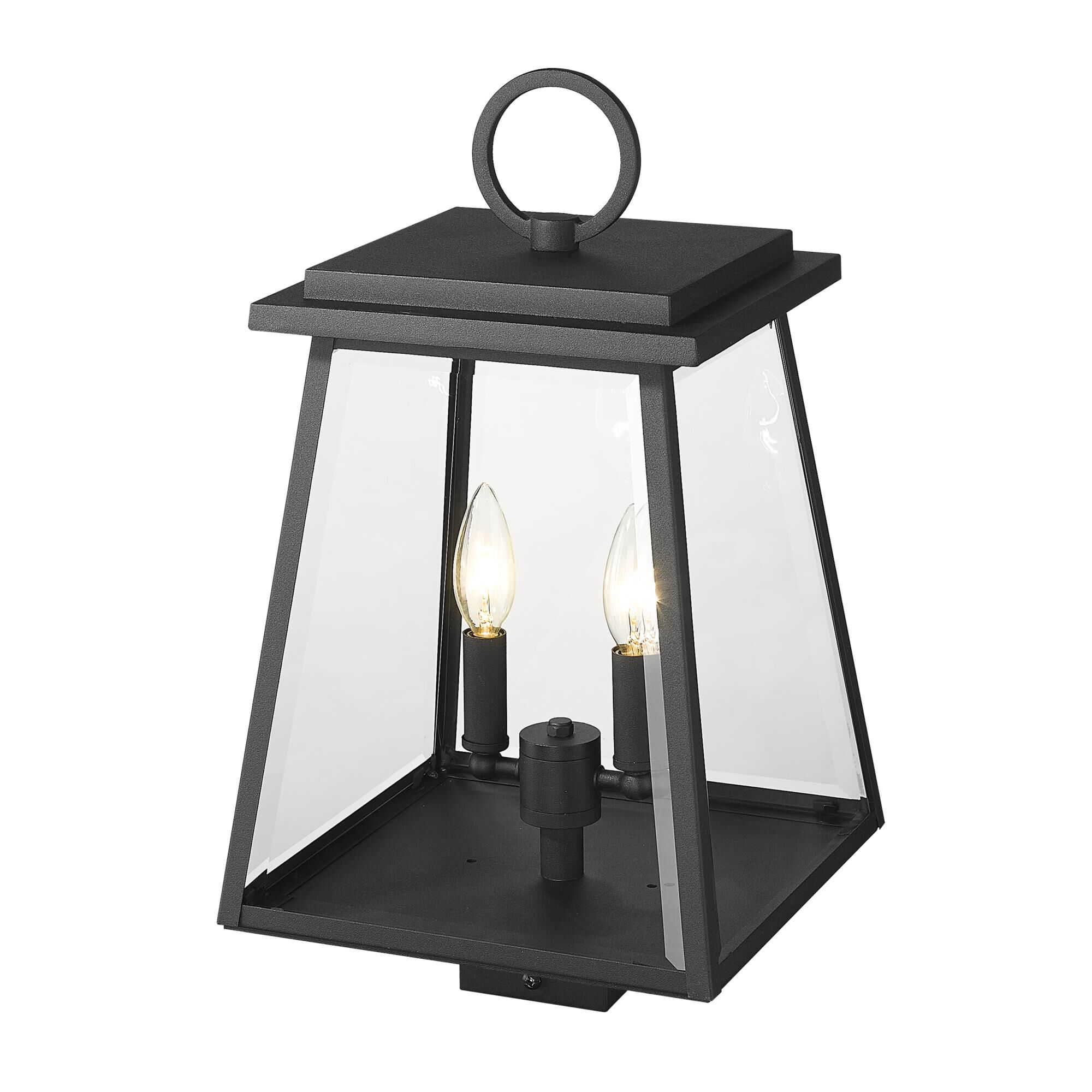 Shown in Black finish and Clear Beveled glass