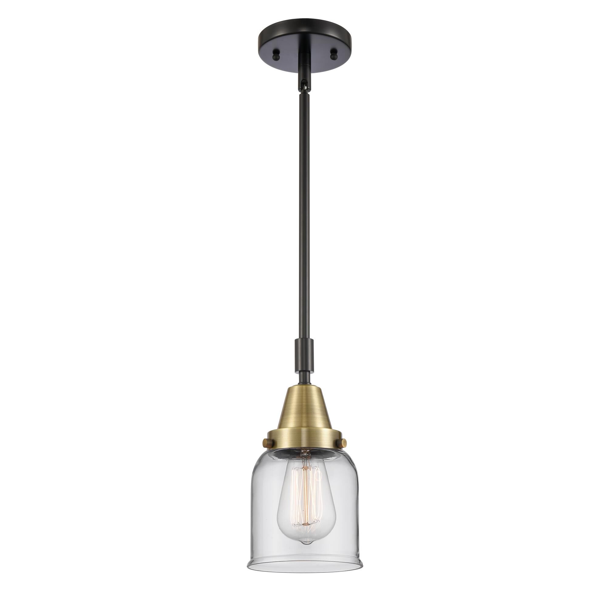 Shown in Black Antique Brass finish and Clear Small Bell glass