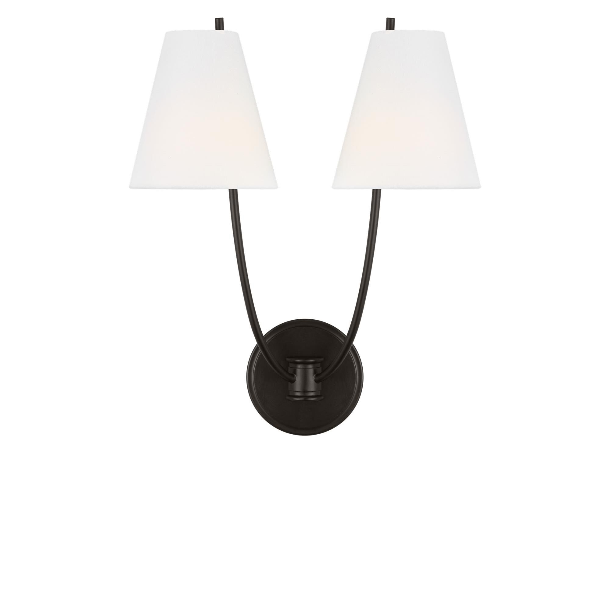 Shown in Aged Iron finish and White Linen Fabric shade