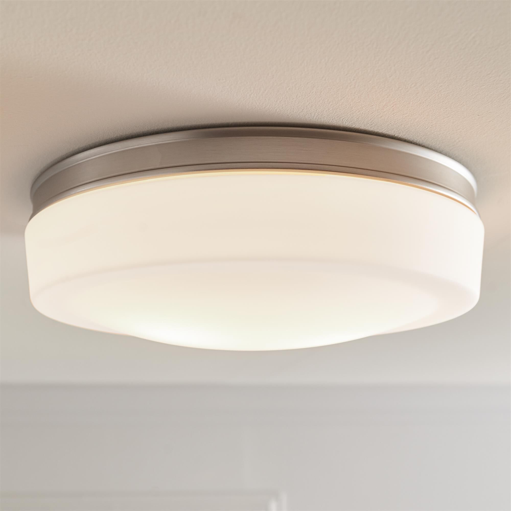 Shown in Satin Nickel finish and White Opal Etched glass