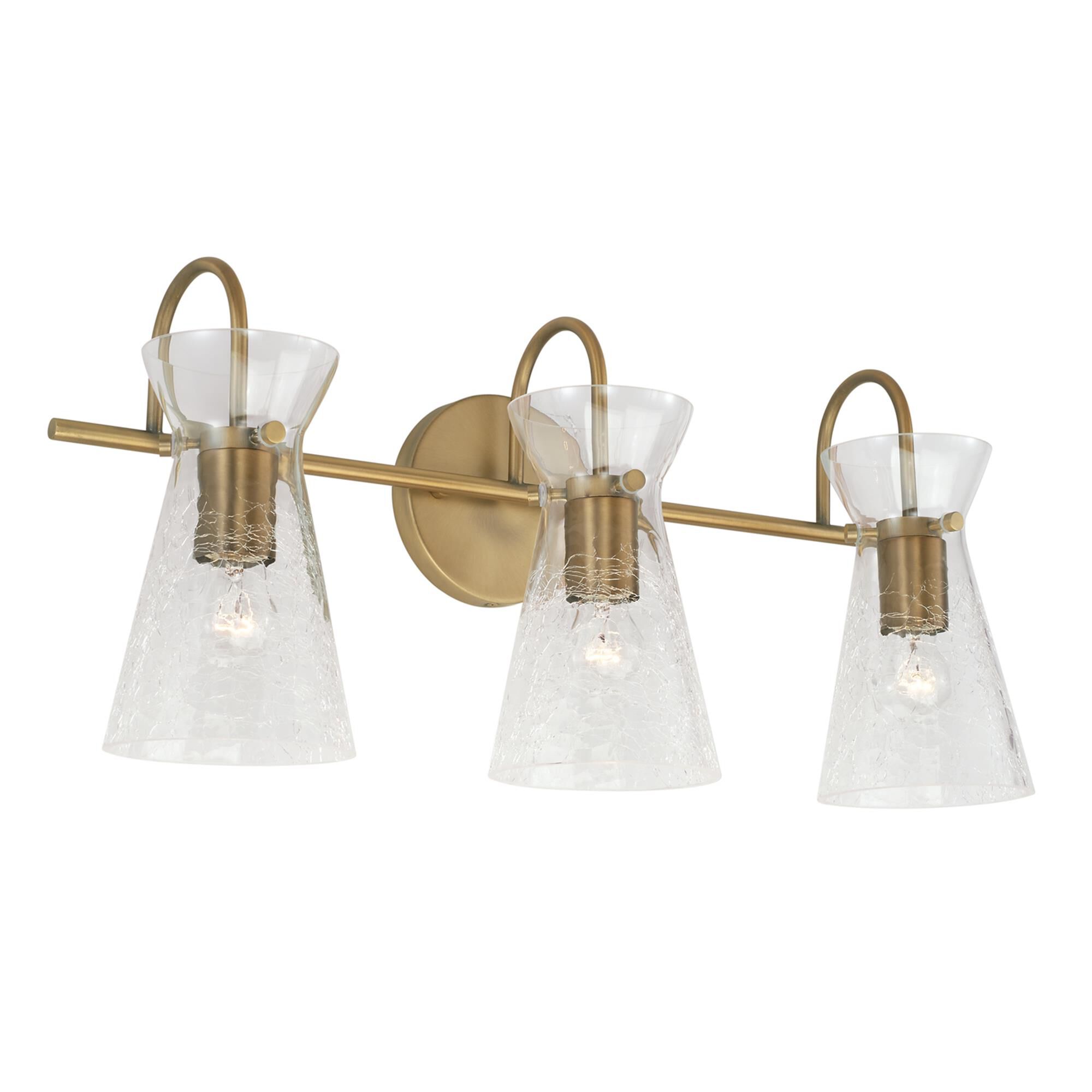 Shown in Aged Brass finish and Clear Half-Crackle glass
