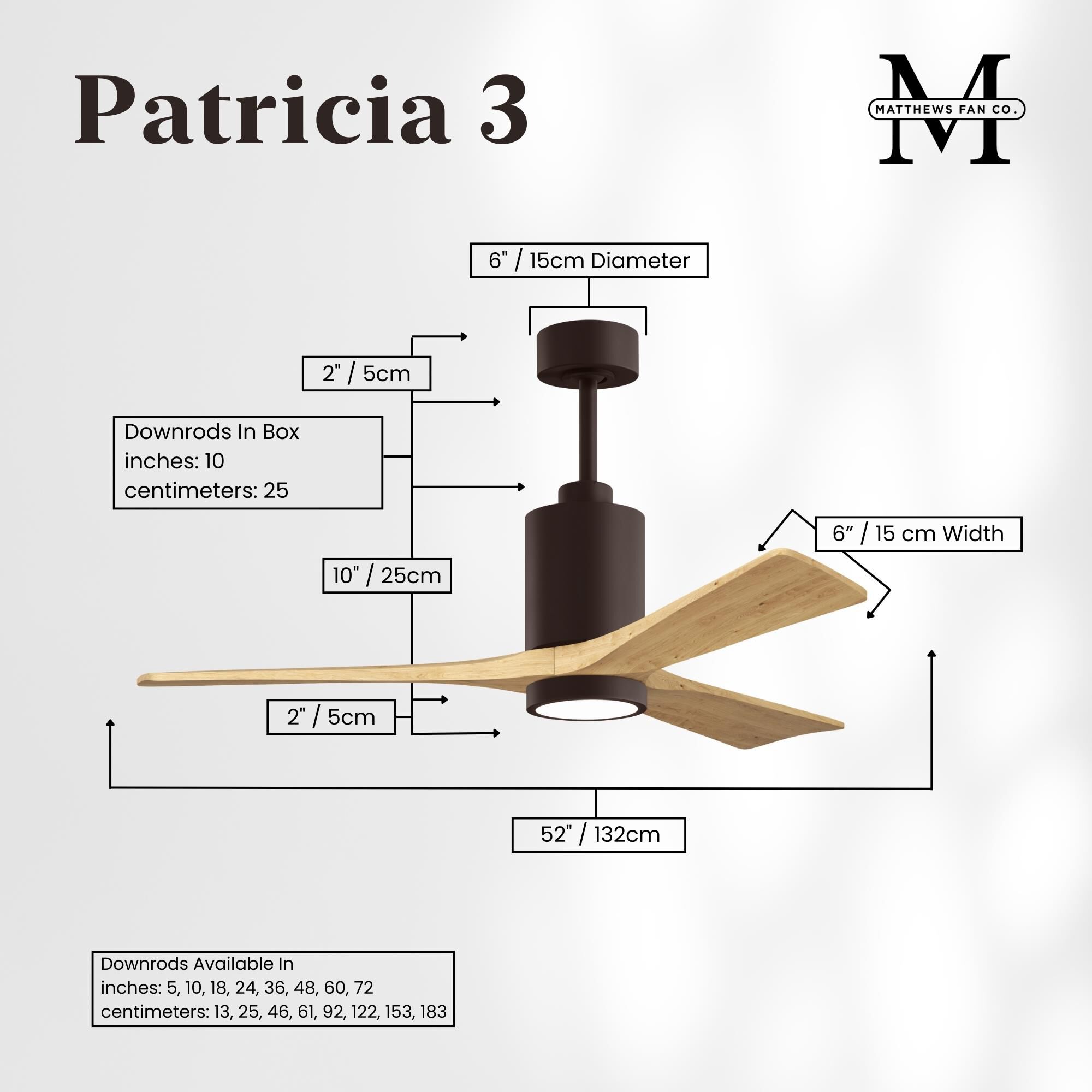 Patricia 52 Inch Ceiling Fan with Light Kit by Matthews Fan Company
