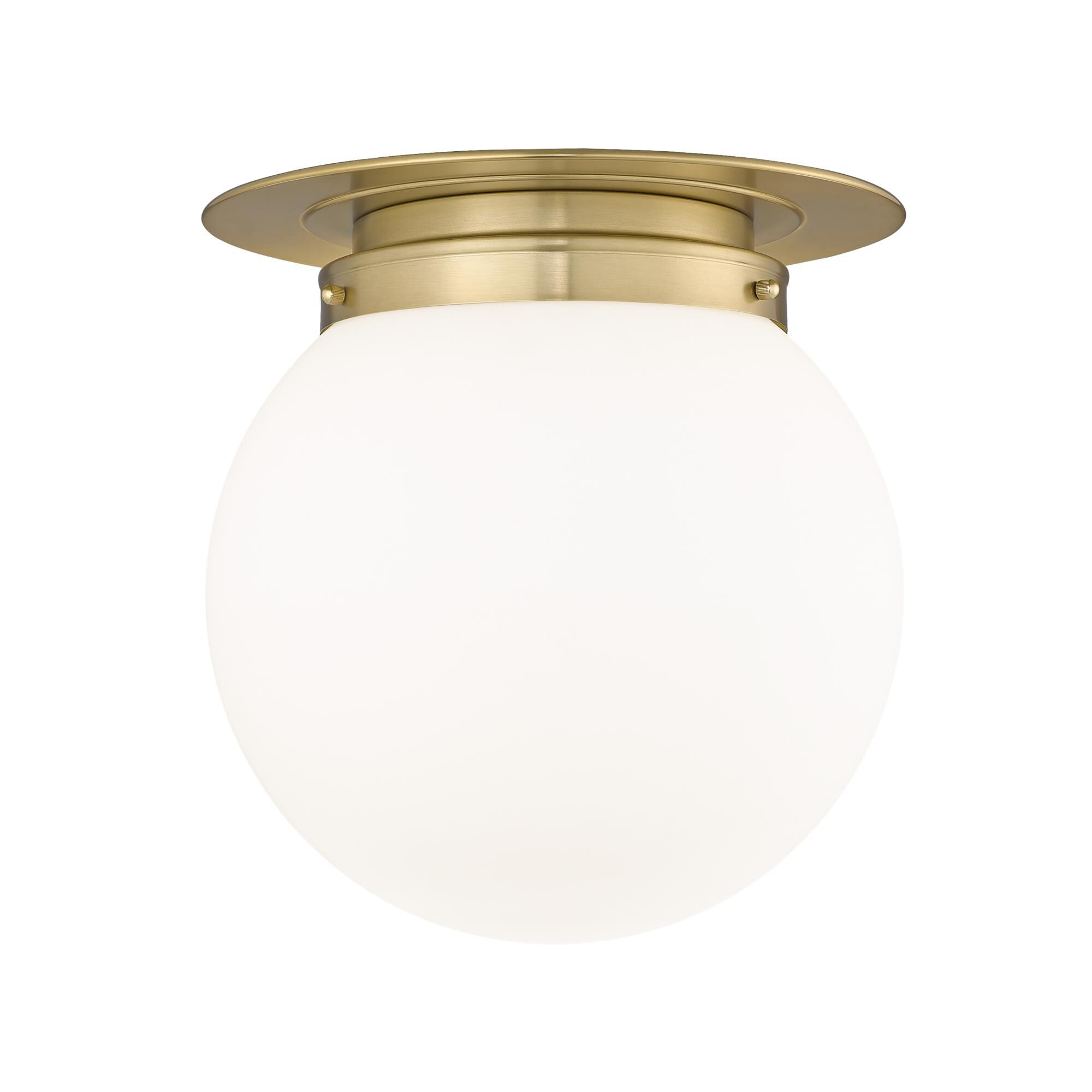 Shown in Heritage Brass finish and White Opal glass and White Opal shade