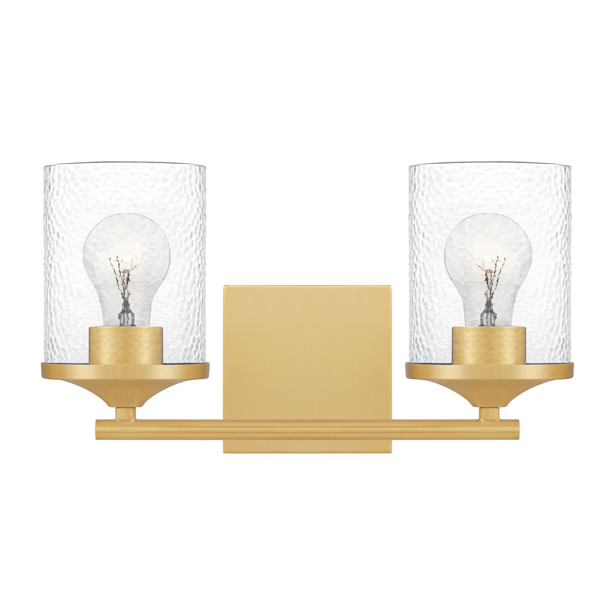 Shown in Aged Brass finish and Clear Hammered Glass shade