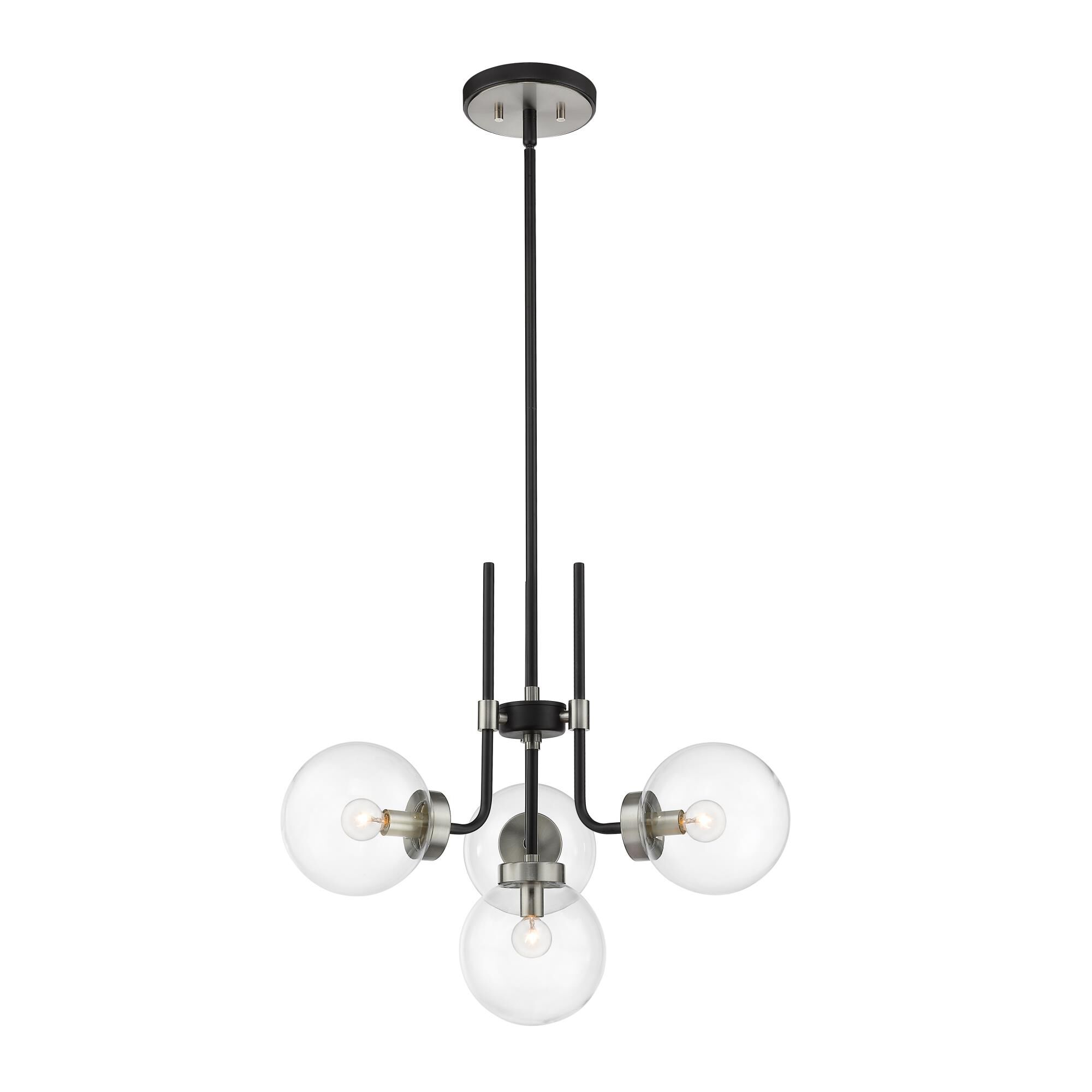 Shown in Matte Black + Brushed Nickel finish and Glass shade