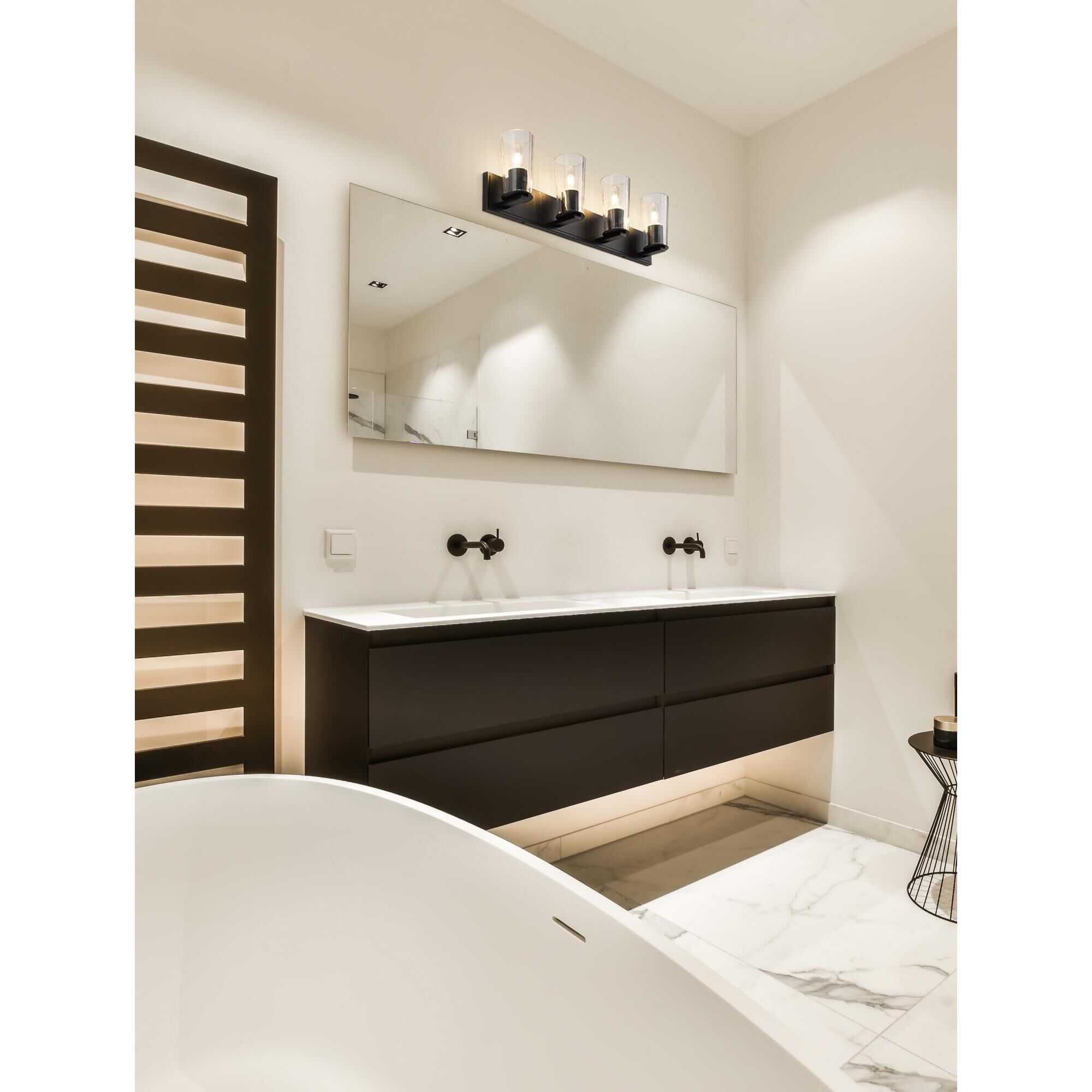 Shown in Matte Black finish and Clear glass and Clear shade