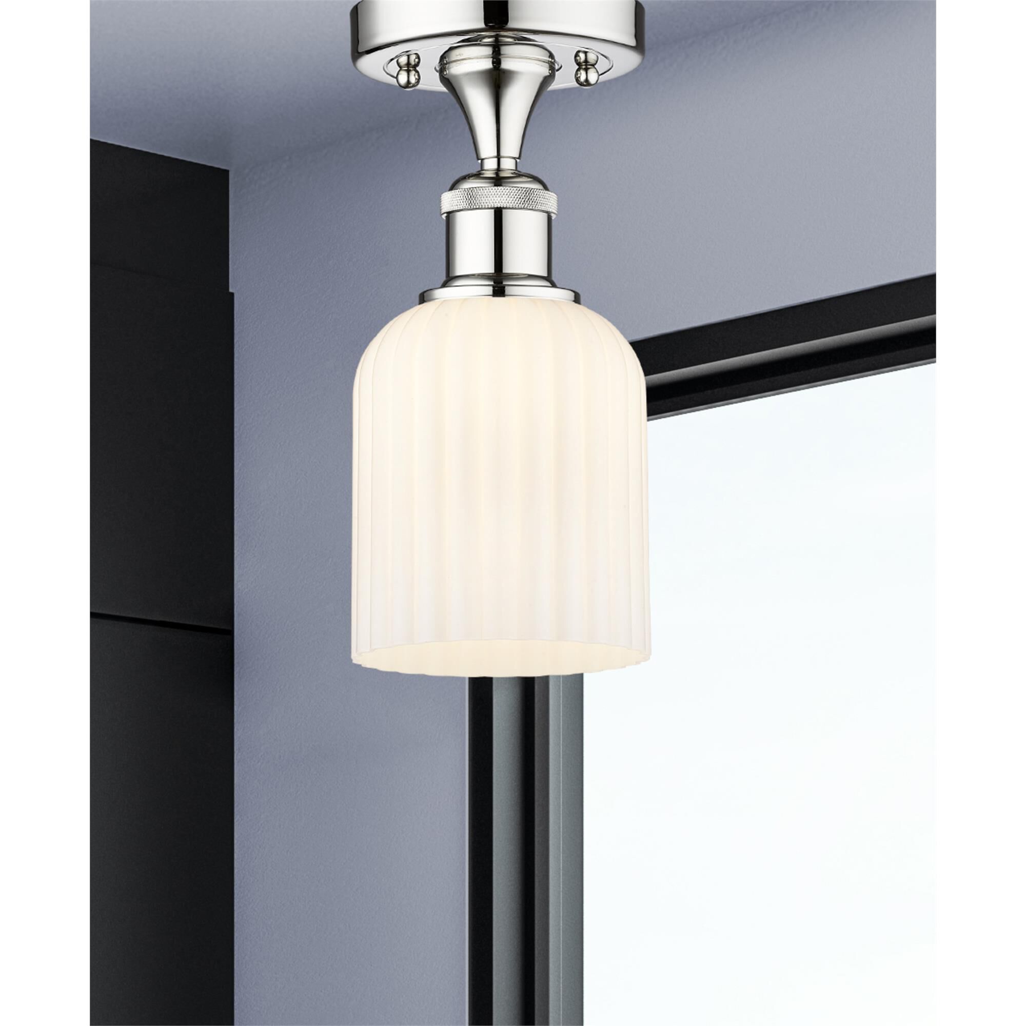 Shown in Polished Chrome finish and Gloss White glass
