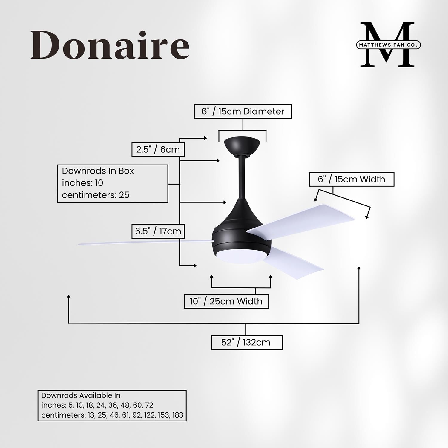 Donaire Outdoor Coastal Wet Rated 52 Inch Ceiling Fan with Light Kit by Matthews Fan Company