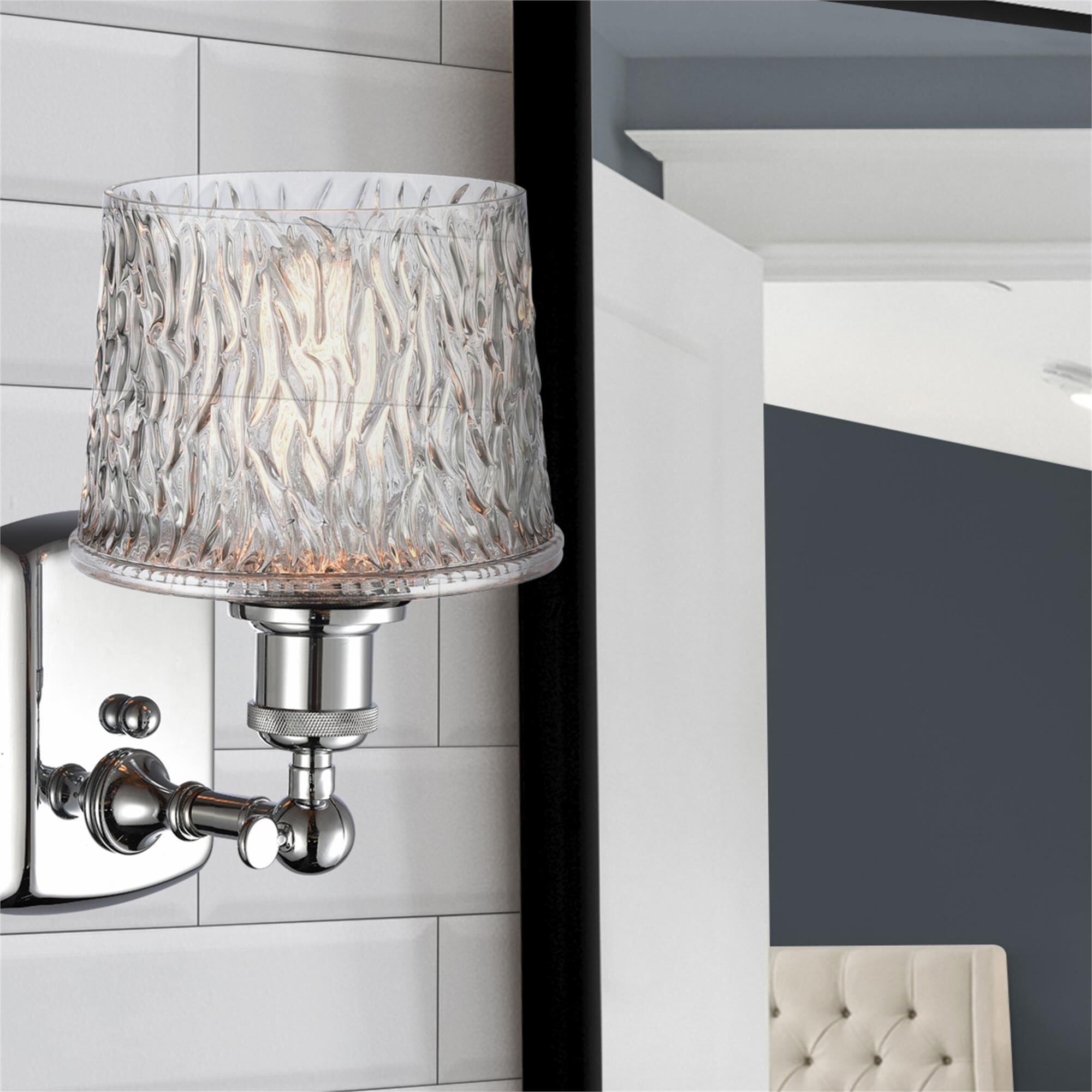 Shown in Polished Chrome finish and Clear Niagra glass and Polished Chrome accent