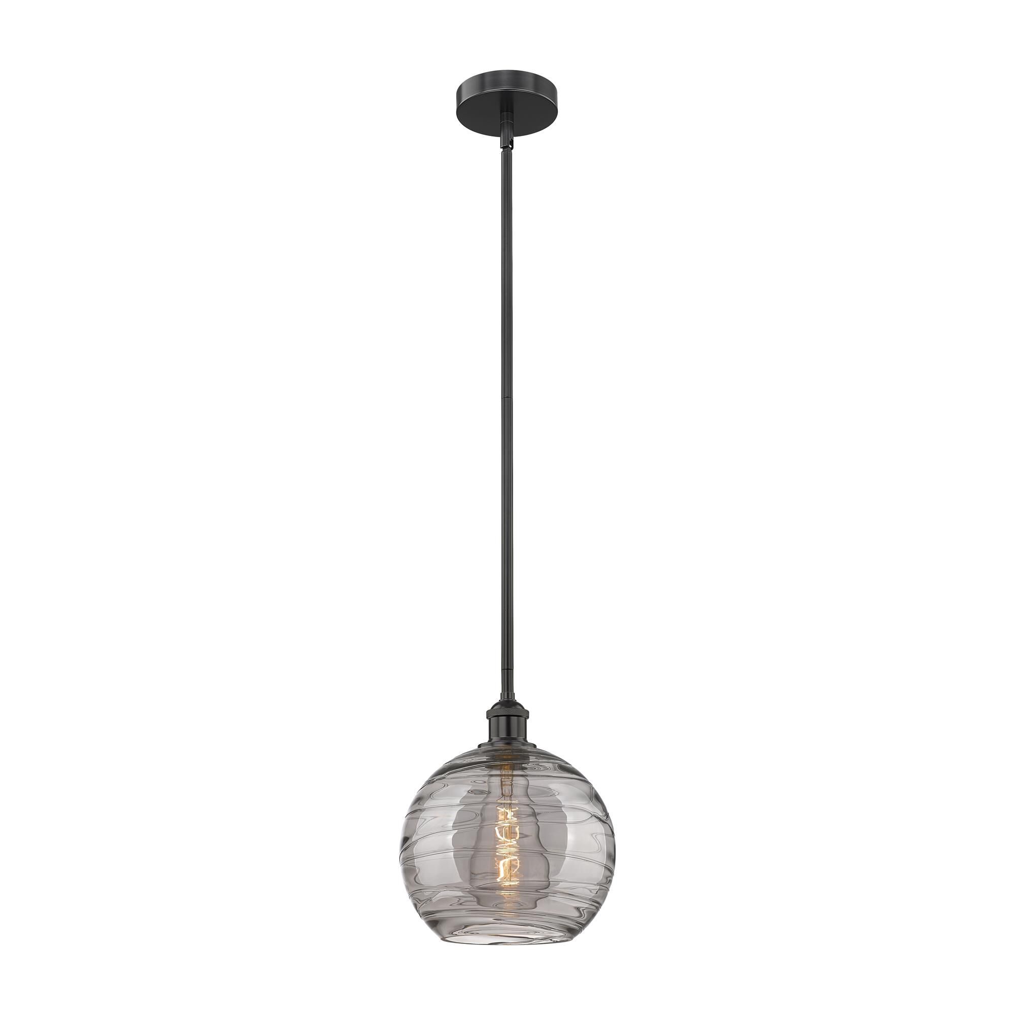 Shown in Matte Black finish and Light Smoke Deco Swirl glass