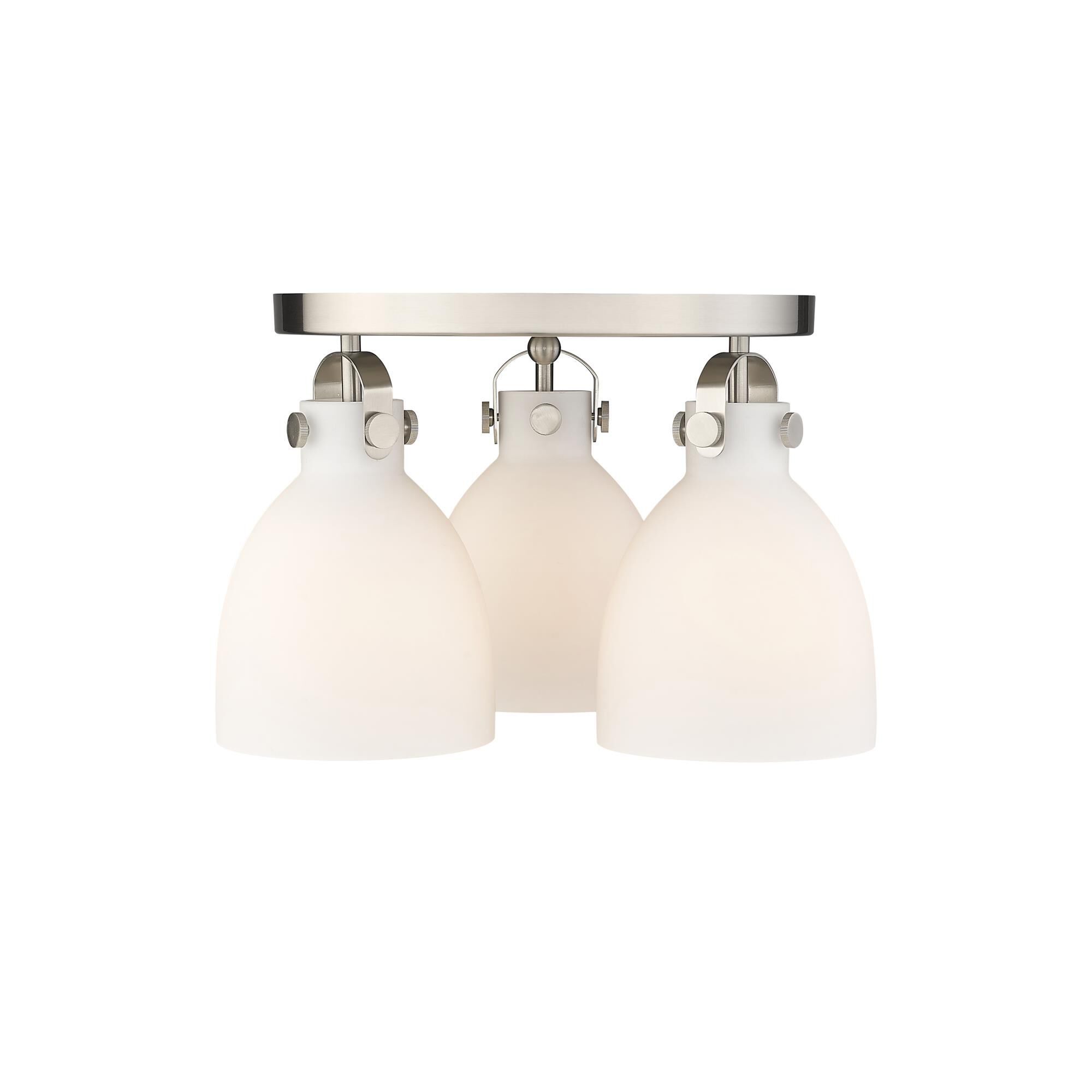 Shown in Satin Nickel finish and Matte White glass