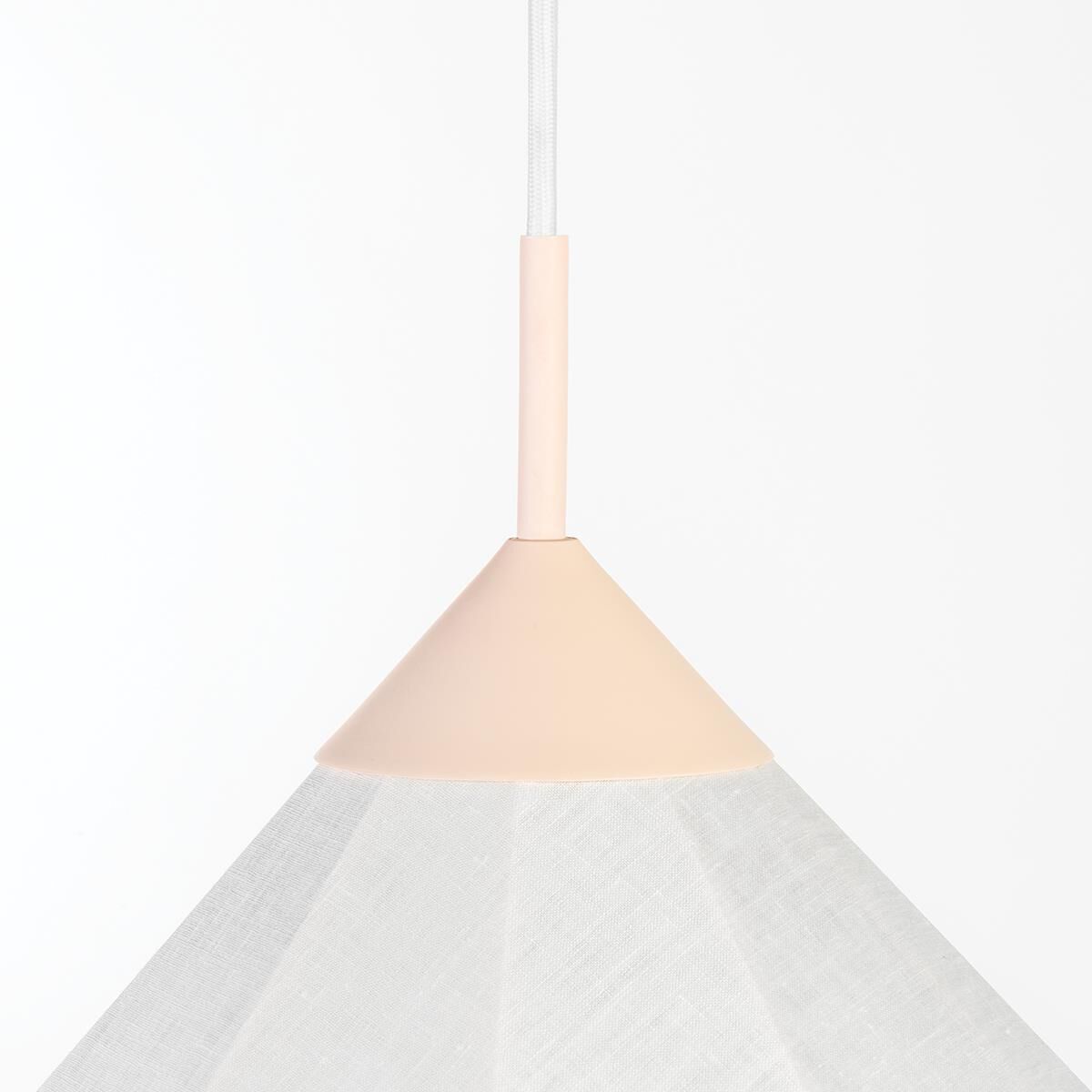 Shown in Blush finish and White Sheer Linen shade