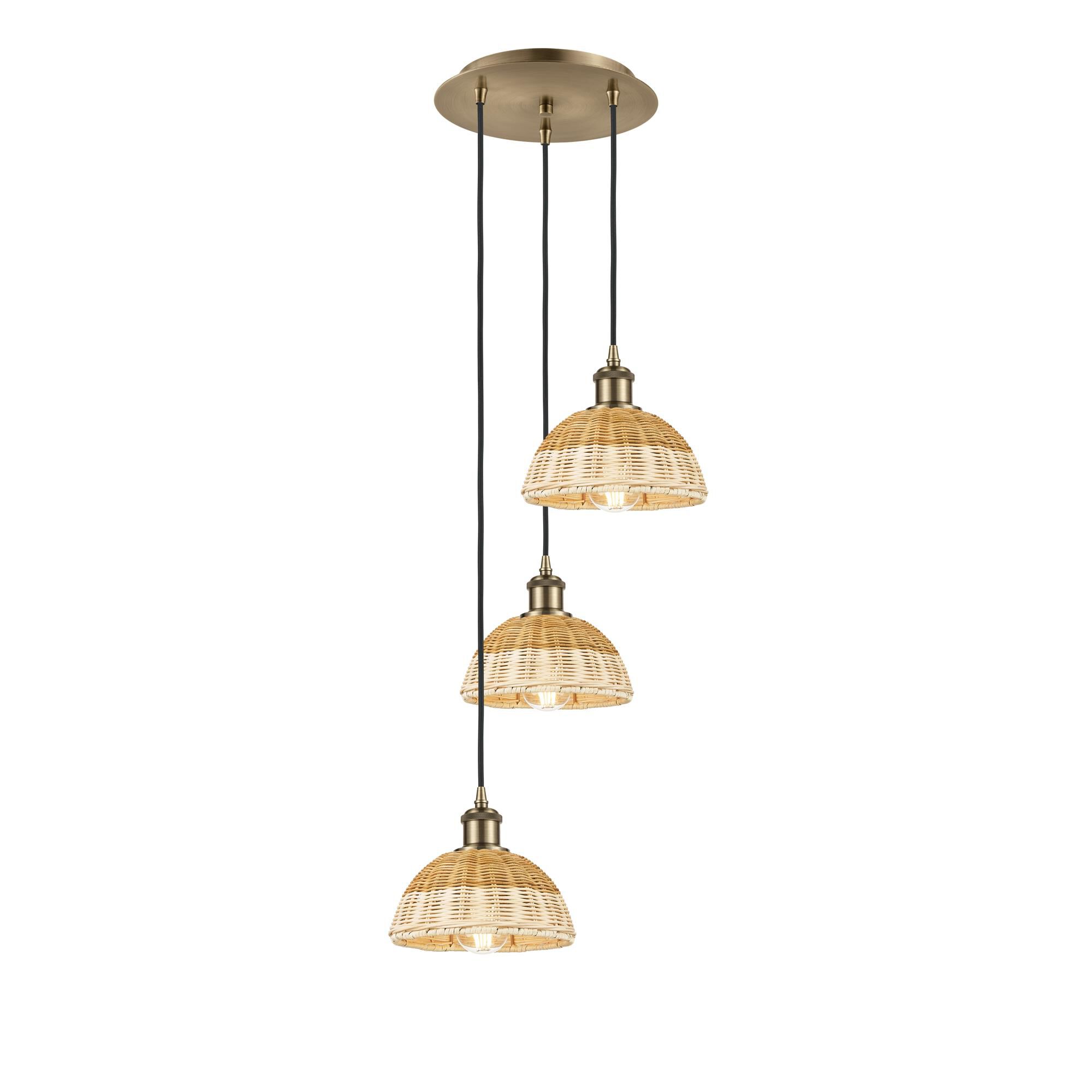 Shown in Antique Brass finish and Natural shade