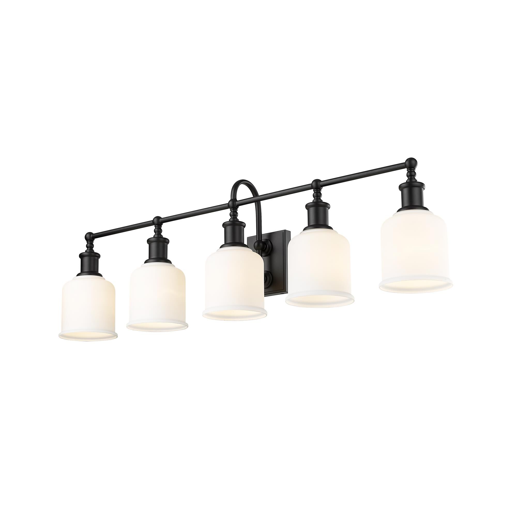 Shown in Matte Black finish and Glass shade