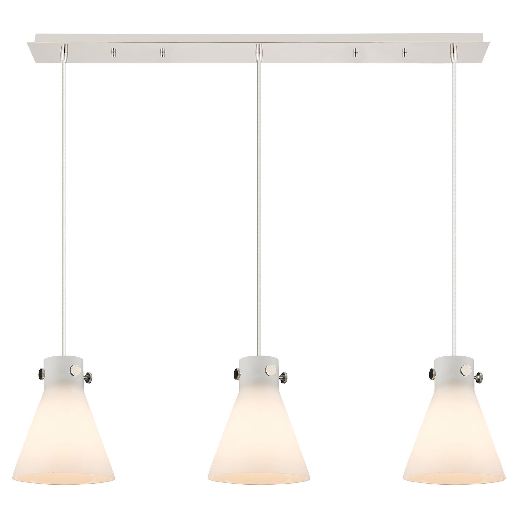 Shown in Polished Nickel finish and White glass and White Glass shade