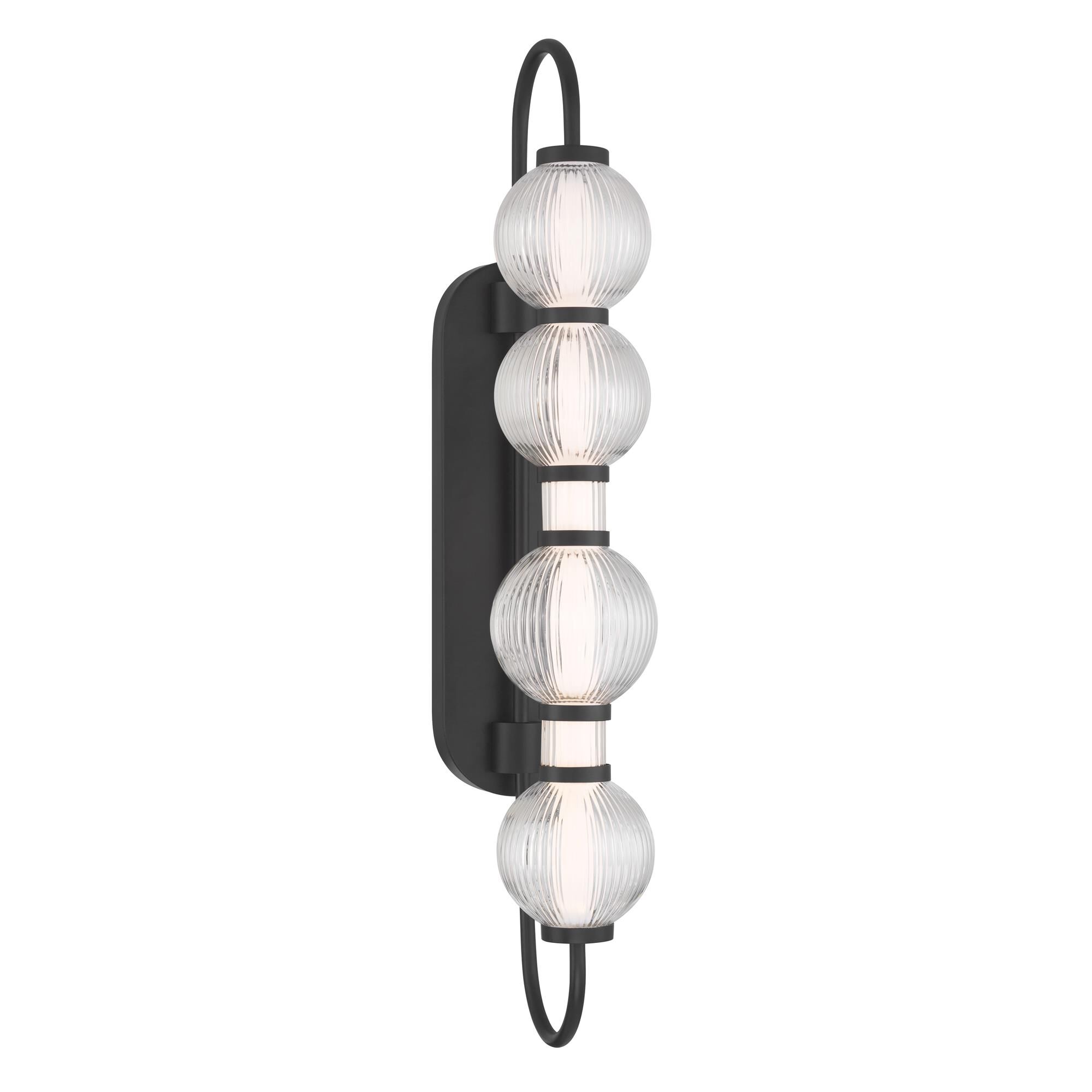 Shown in Dark Matte Black finish and Clear Ribbed glass