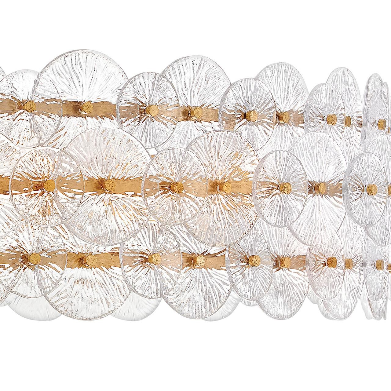 Shown in Distressed Brass finish and Clear Pressed glass