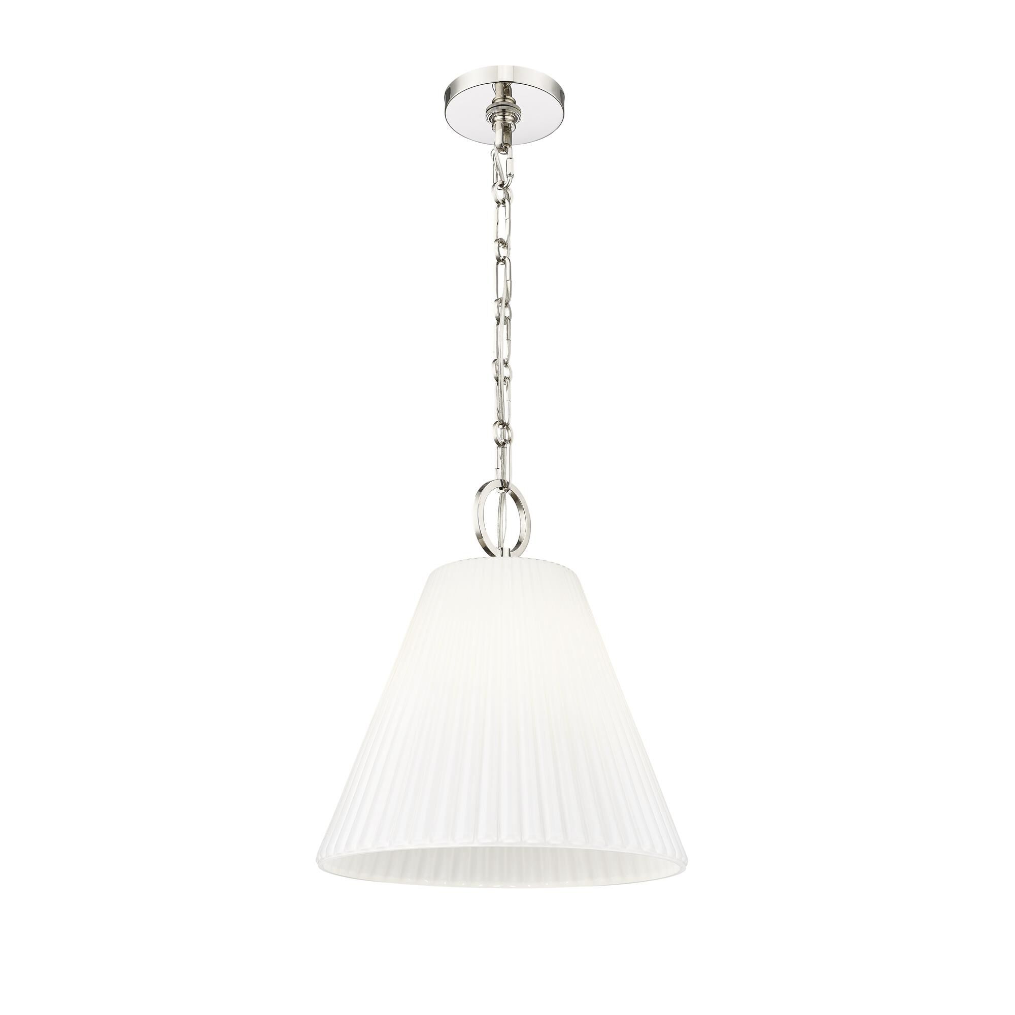 Shown in Polished Nickel finish and White glass and White shade