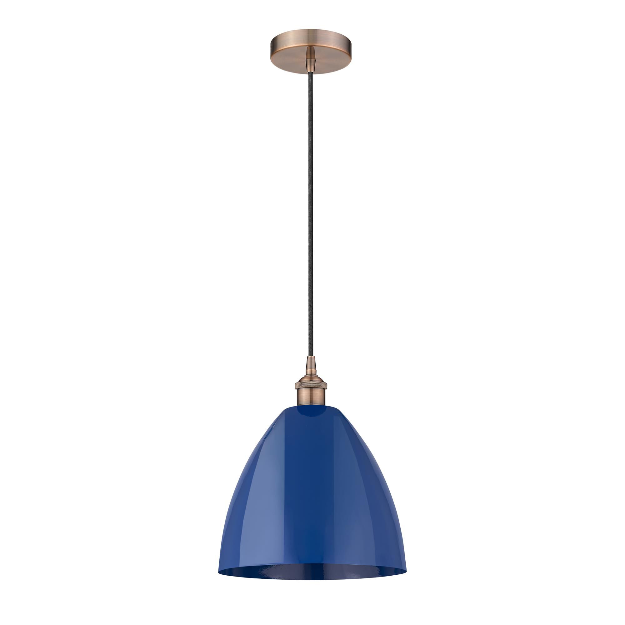 Shown in Antique Copper finish and Blue Plymouth Dome shade