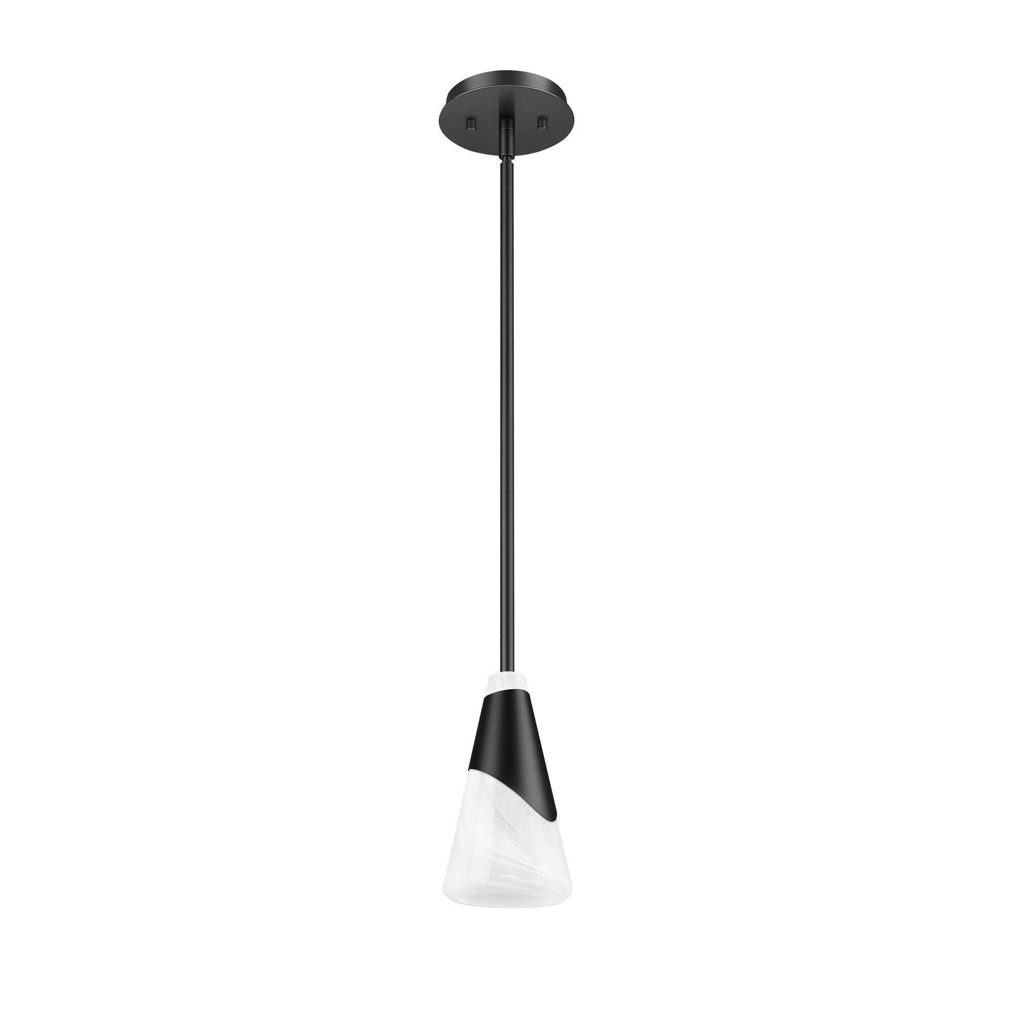 Shown in Matte Black finish and White Swirl glass and White Swirl shade
