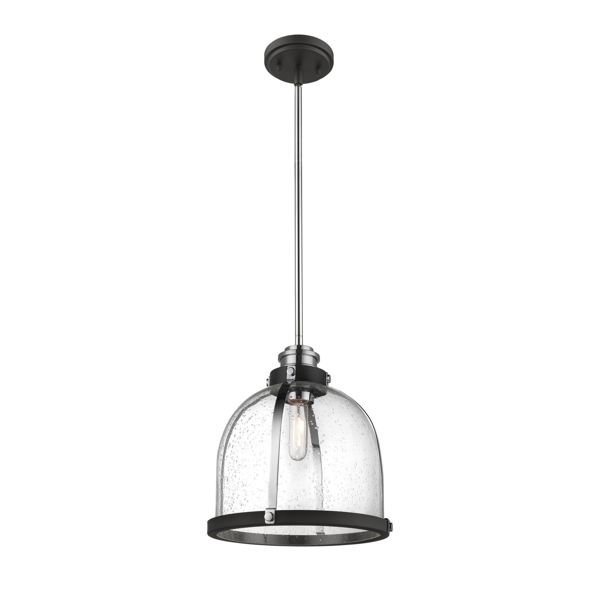 Shown in Matte Black + Chrome finish and Glass shade