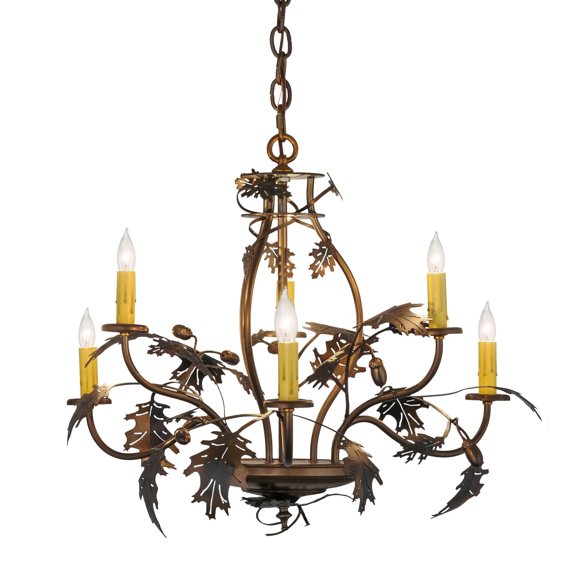 Oak Leaf And Acorn 28 Inch 6 Light Chandelier by Meyda Lighting