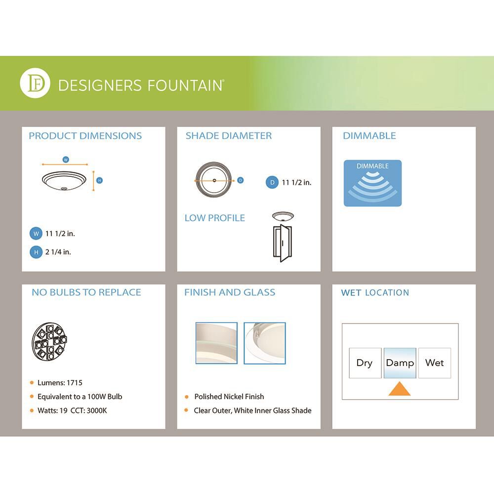 Shown in Polished Nickel finish and Clear Outside with White Inside glass