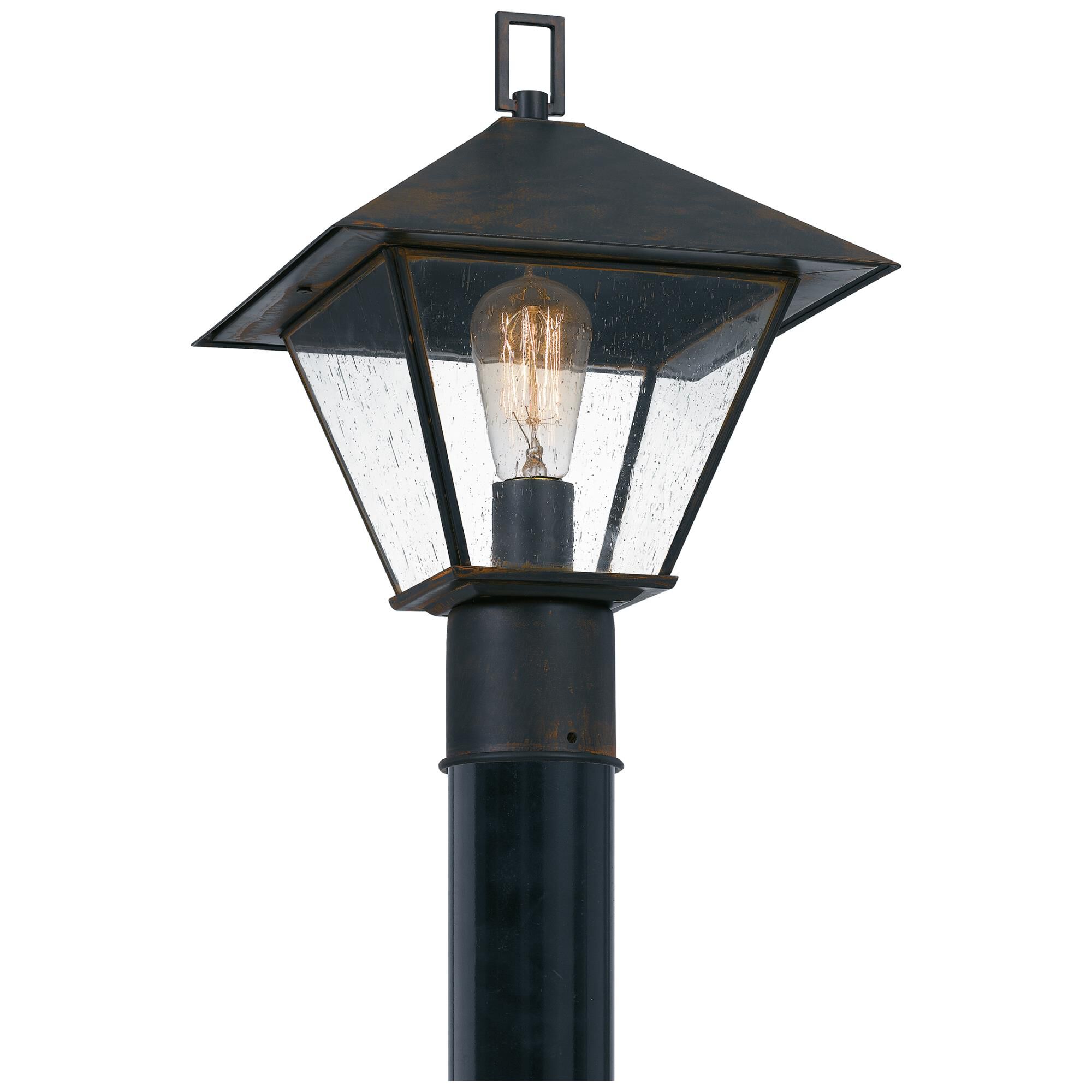 Shown in Industrial Bronze finish and Clear Seeded Glass shade