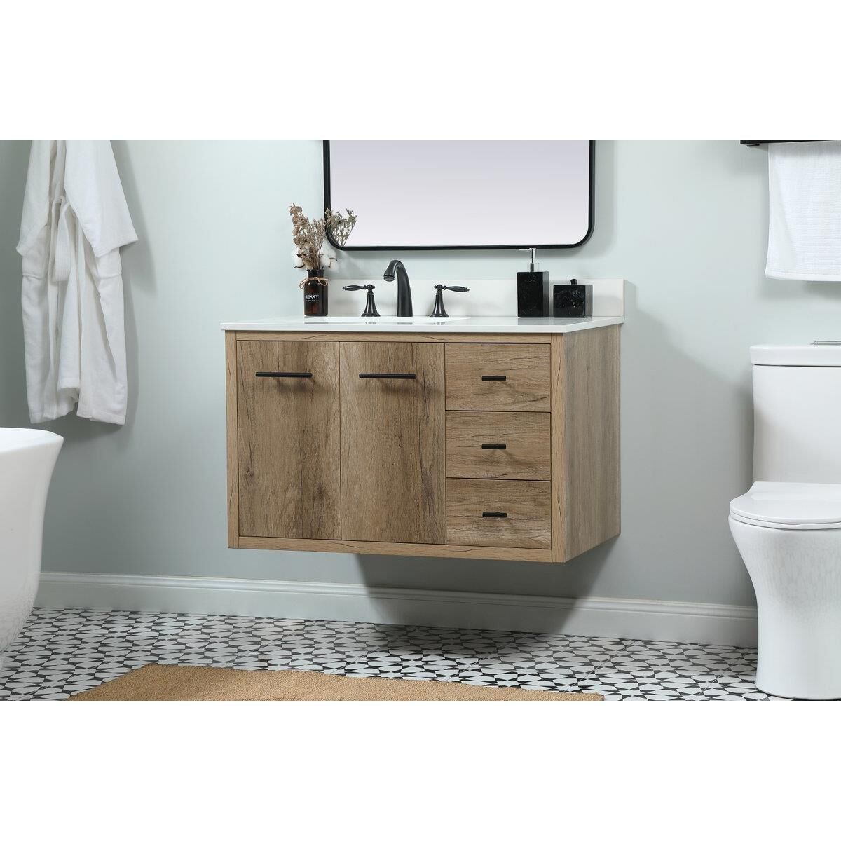 Shown in Natural Oak finish and Backsplash accent