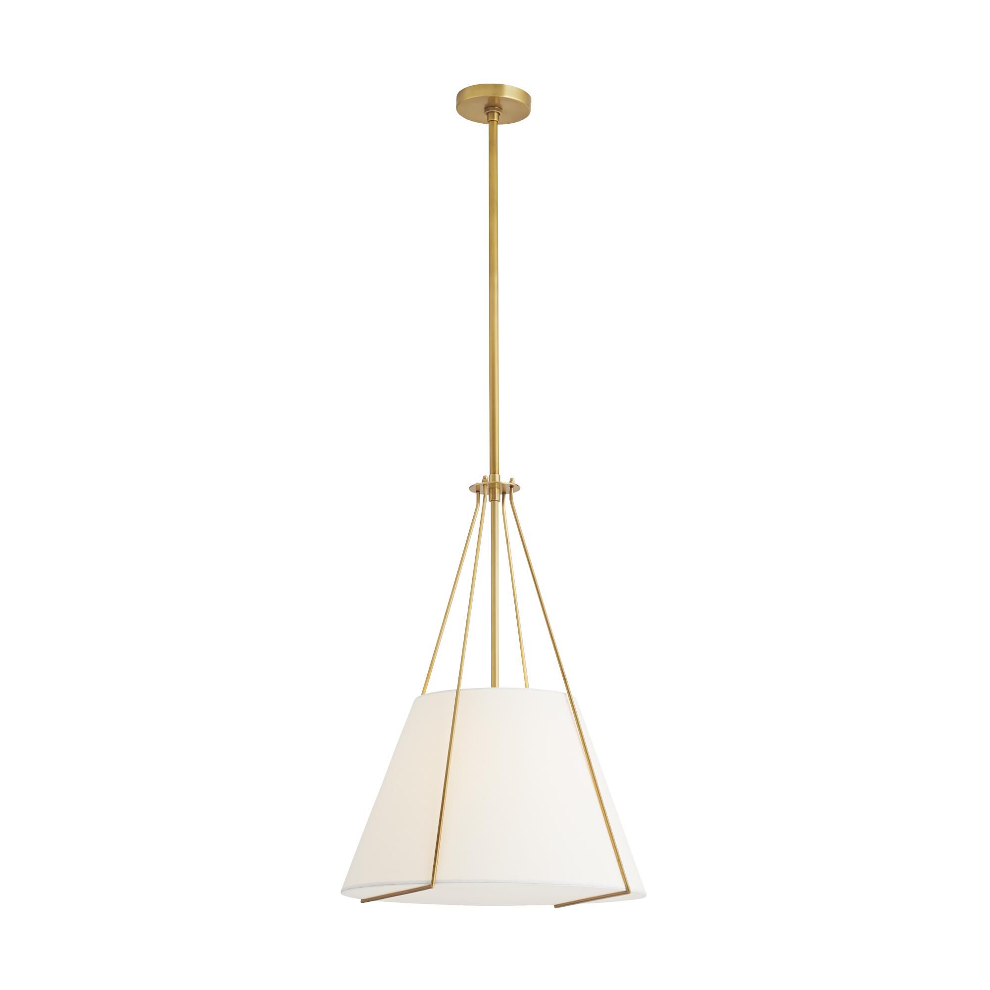 Shown in Antique Brass finish and Linen shade