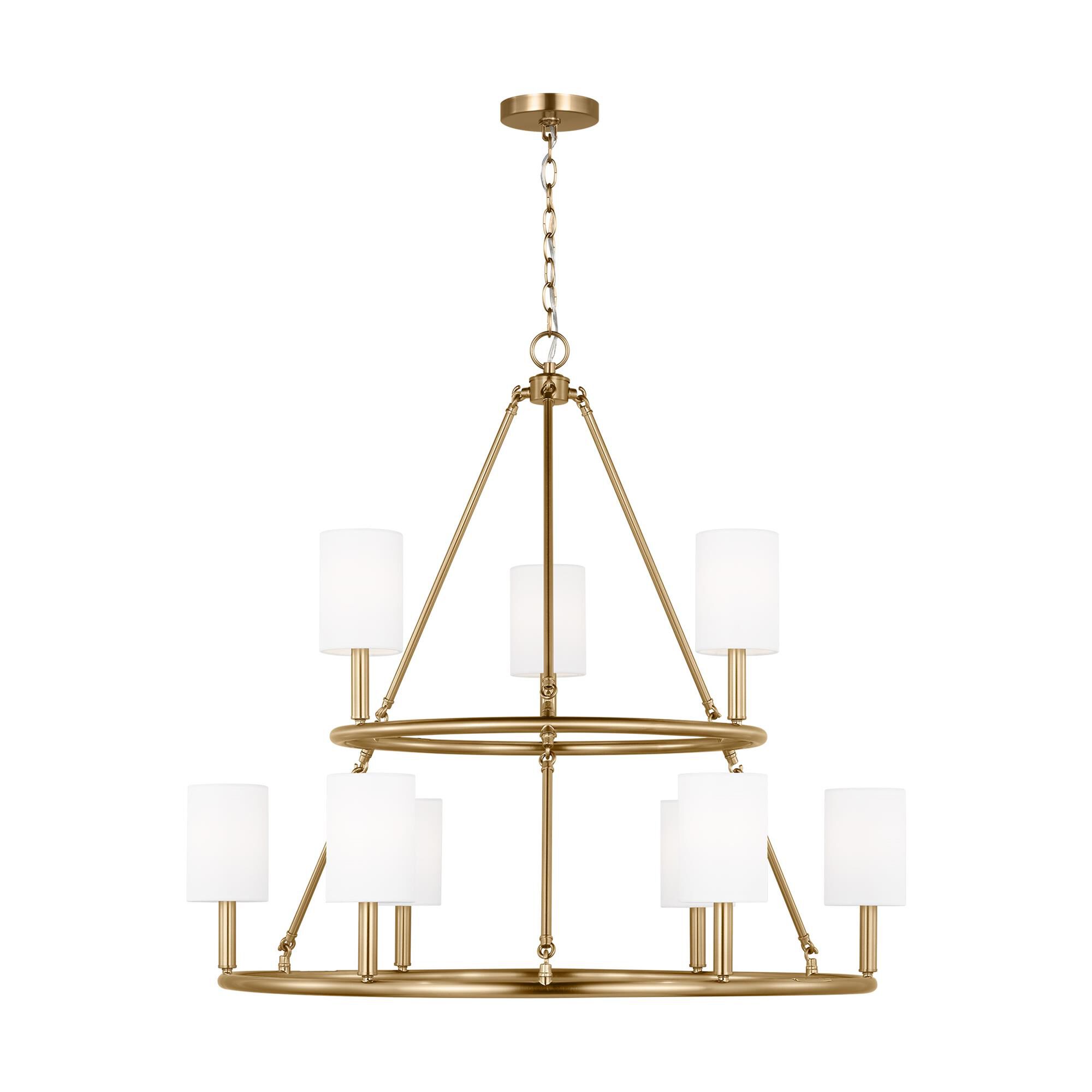 Shown in Satin Brass finish and White Linen Fabric s shade