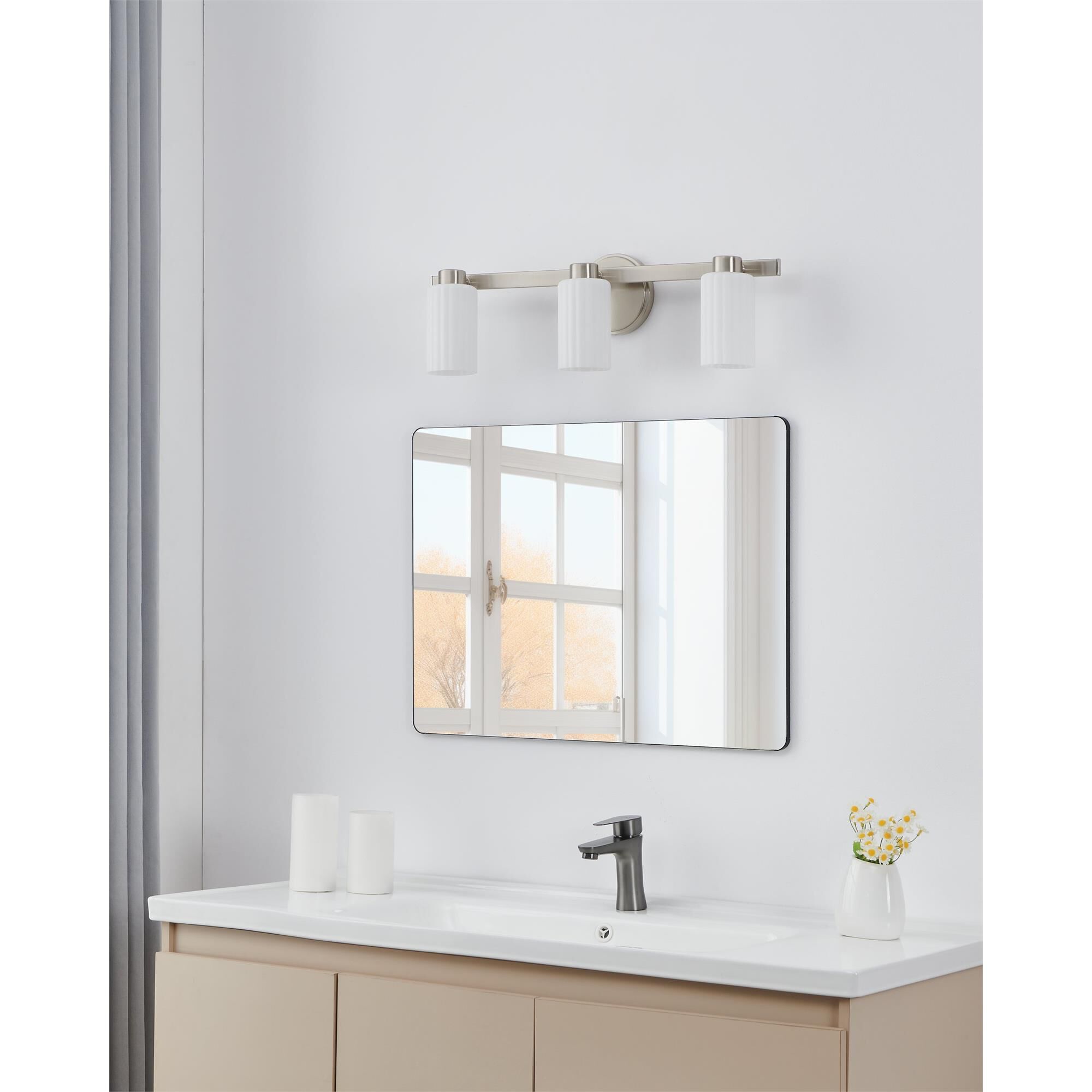 Shown in Brushed Nickel finish and Etched Opal Ribbed glass
