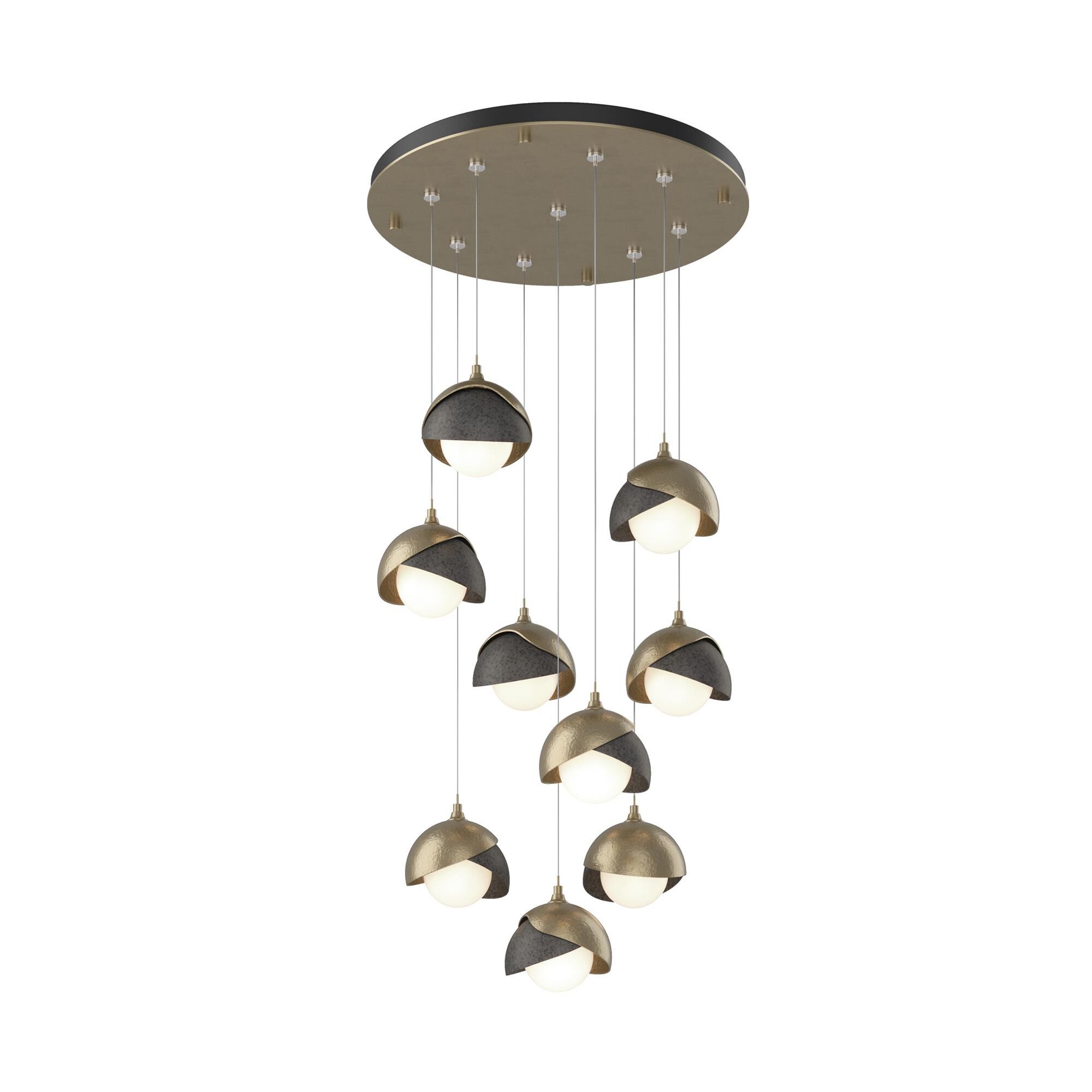 Shown in Soft Gold finish and Opal (Gg) glass and Natural Iron (20) accent