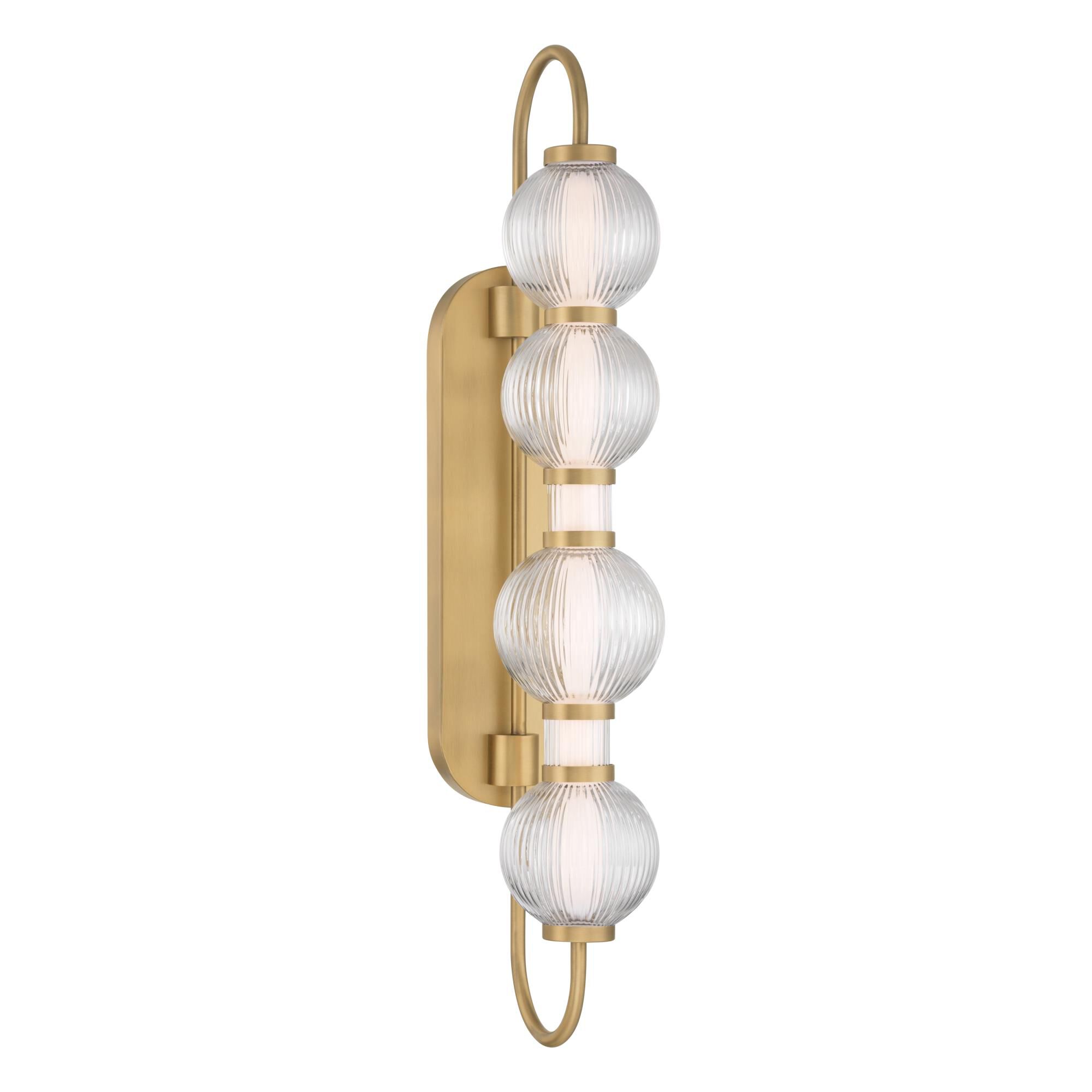 Shown in Legacy Brass finish and Clear Ribbed glass